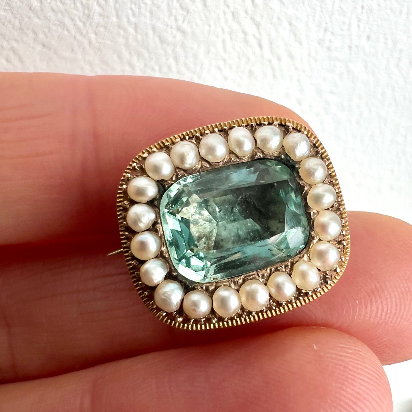 Georgian Gold and Paste Aquamarine Pearl Brooch