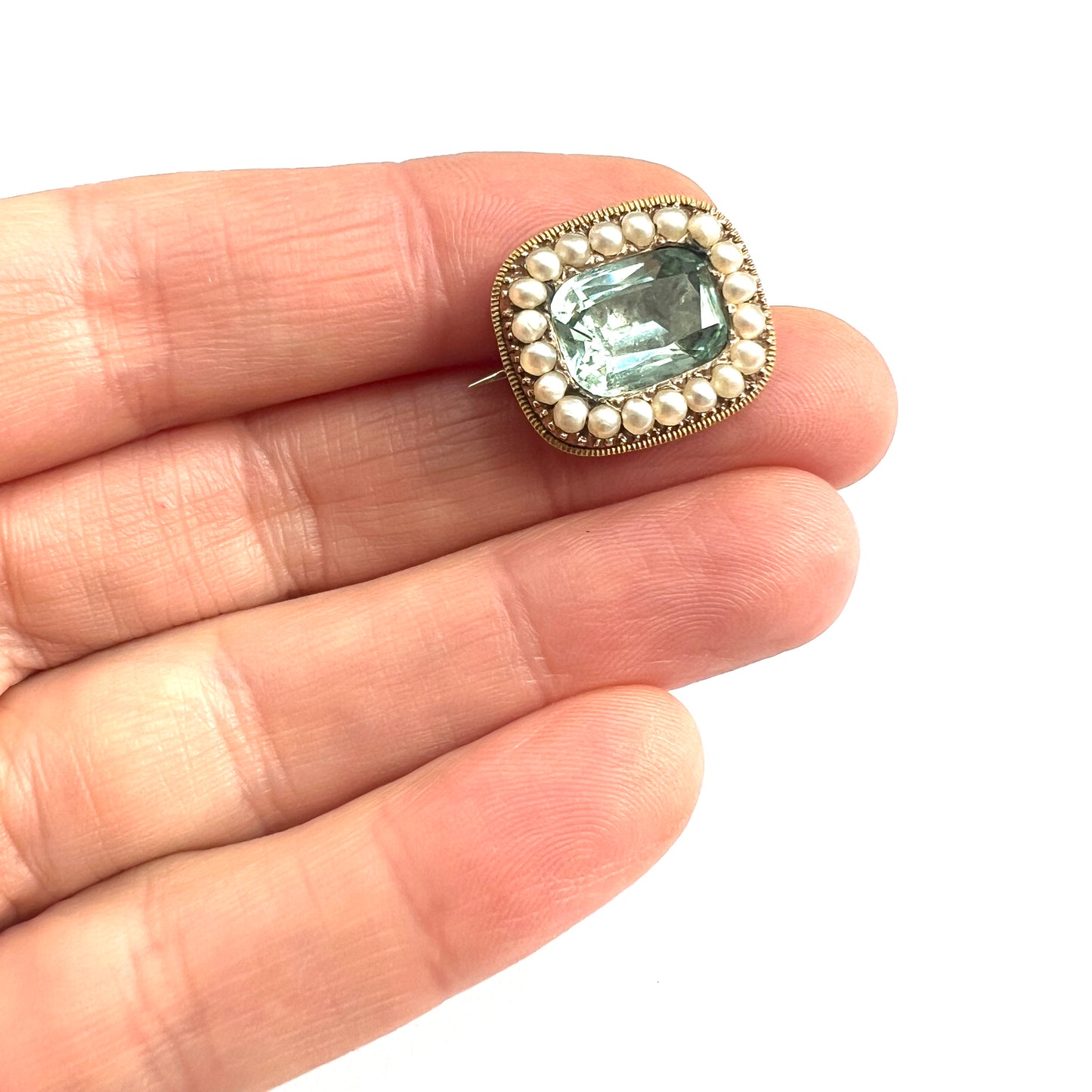 Georgian Gold and Paste Aquamarine Pearl Brooch