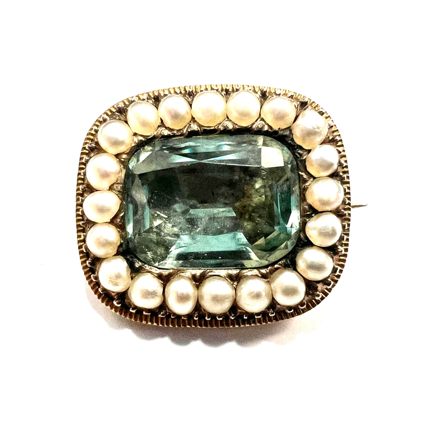 Georgian Gold and Paste Aquamarine Pearl Brooch