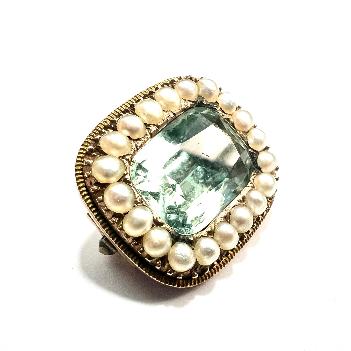 Georgian Gold and Paste Aquamarine Pearl Brooch