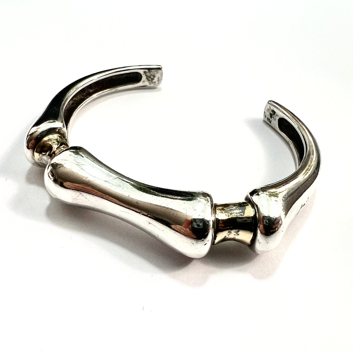 Small Size Heavy Vintage Silver and 18CT Gold Bangle