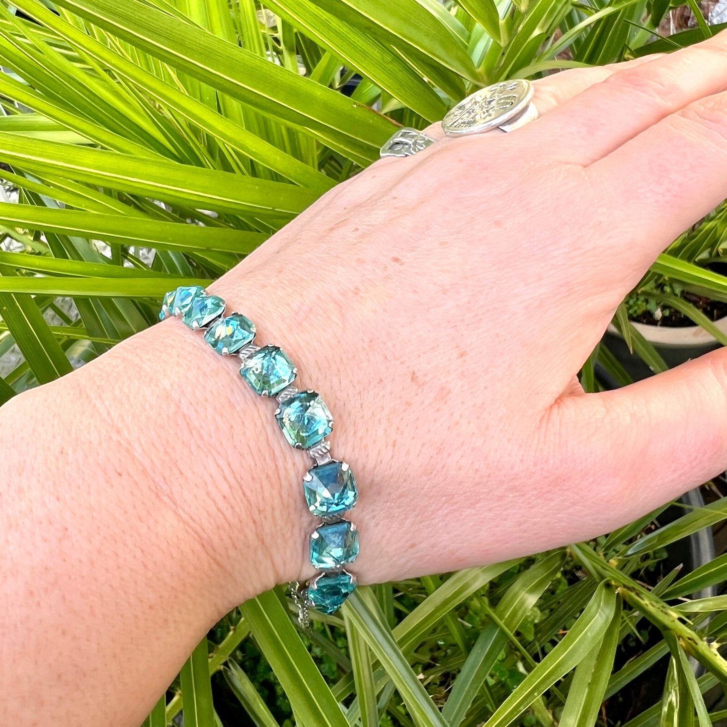 Art Deco Leach & Miller Aquamarine Paste Cocktail Bracelet