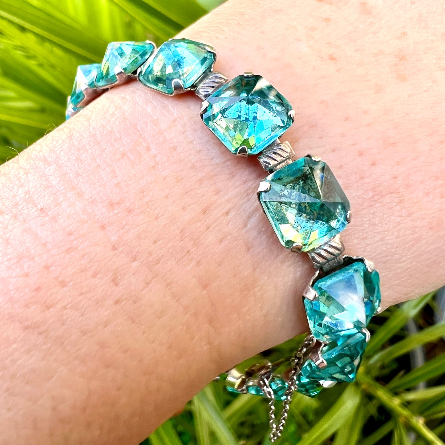 Art Deco Leach & Miller Aquamarine Paste Cocktail Bracelet