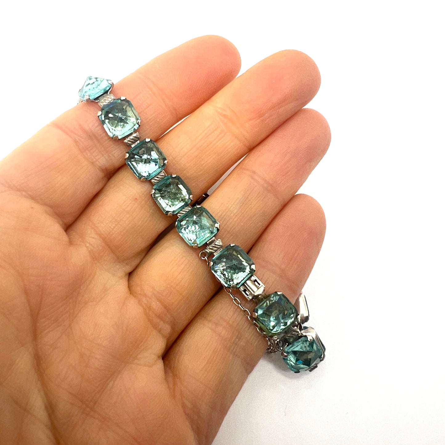 Art Deco Leach & Miller Aquamarine Paste Cocktail Bracelet
