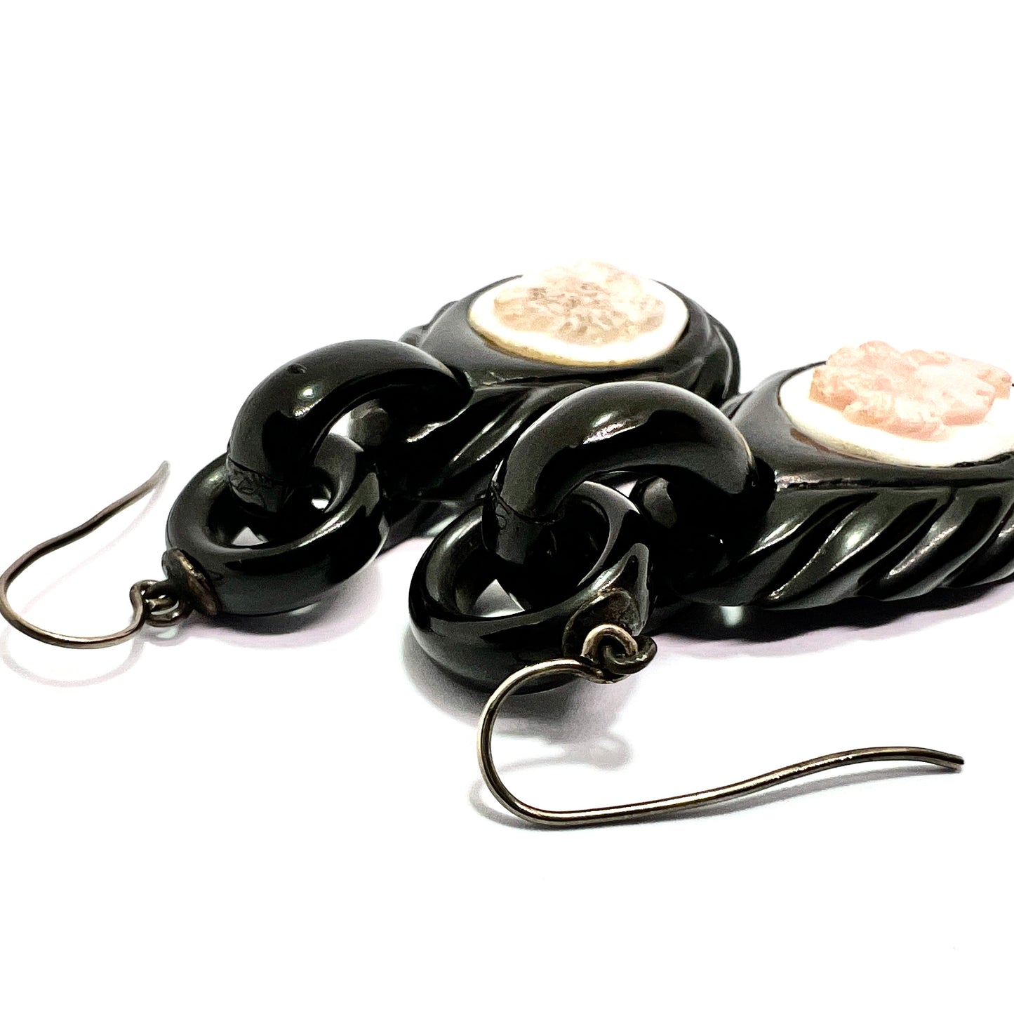 Victorian Carved Whitby Jet Cameo Earrings