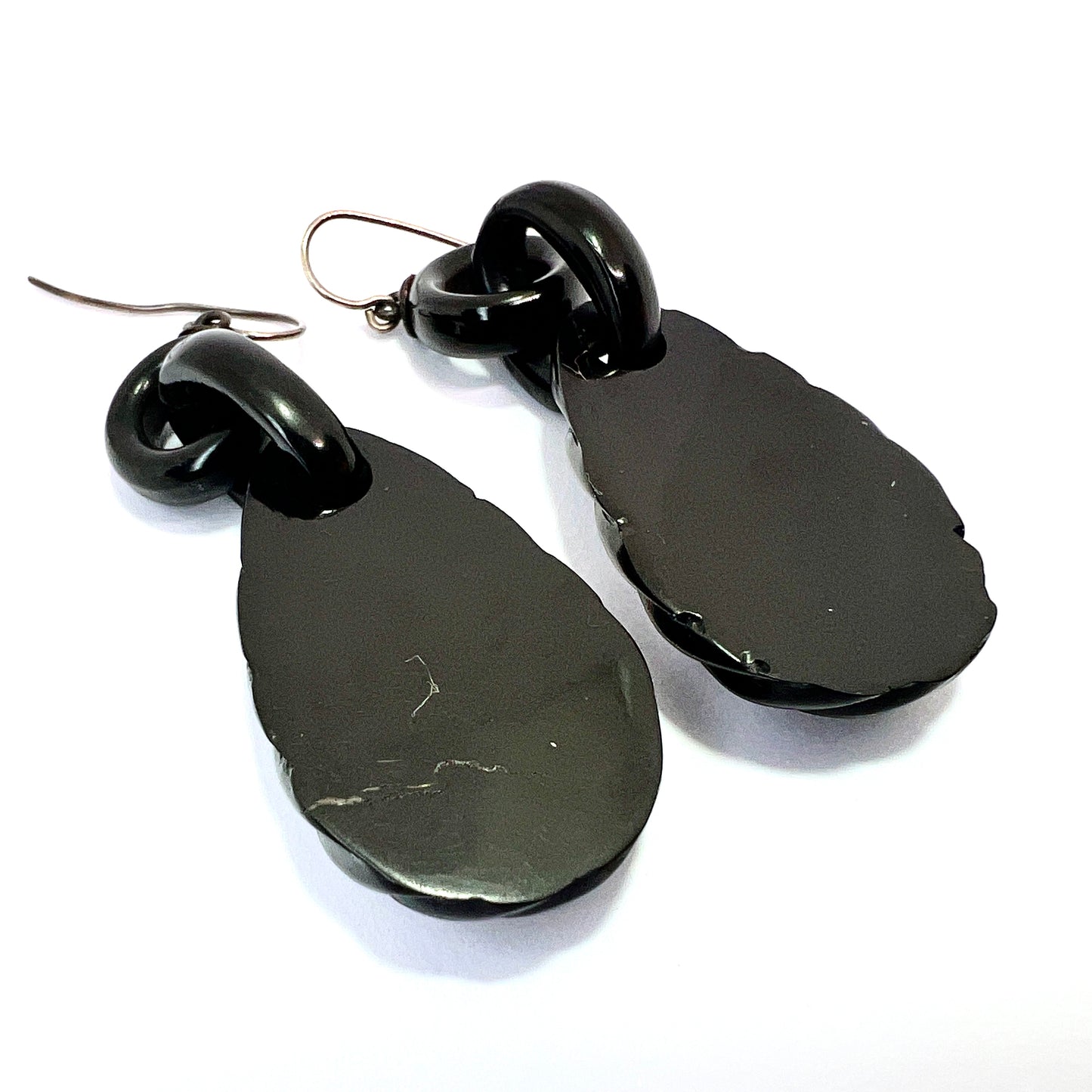 Victorian Carved Whitby Jet Cameo Earrings