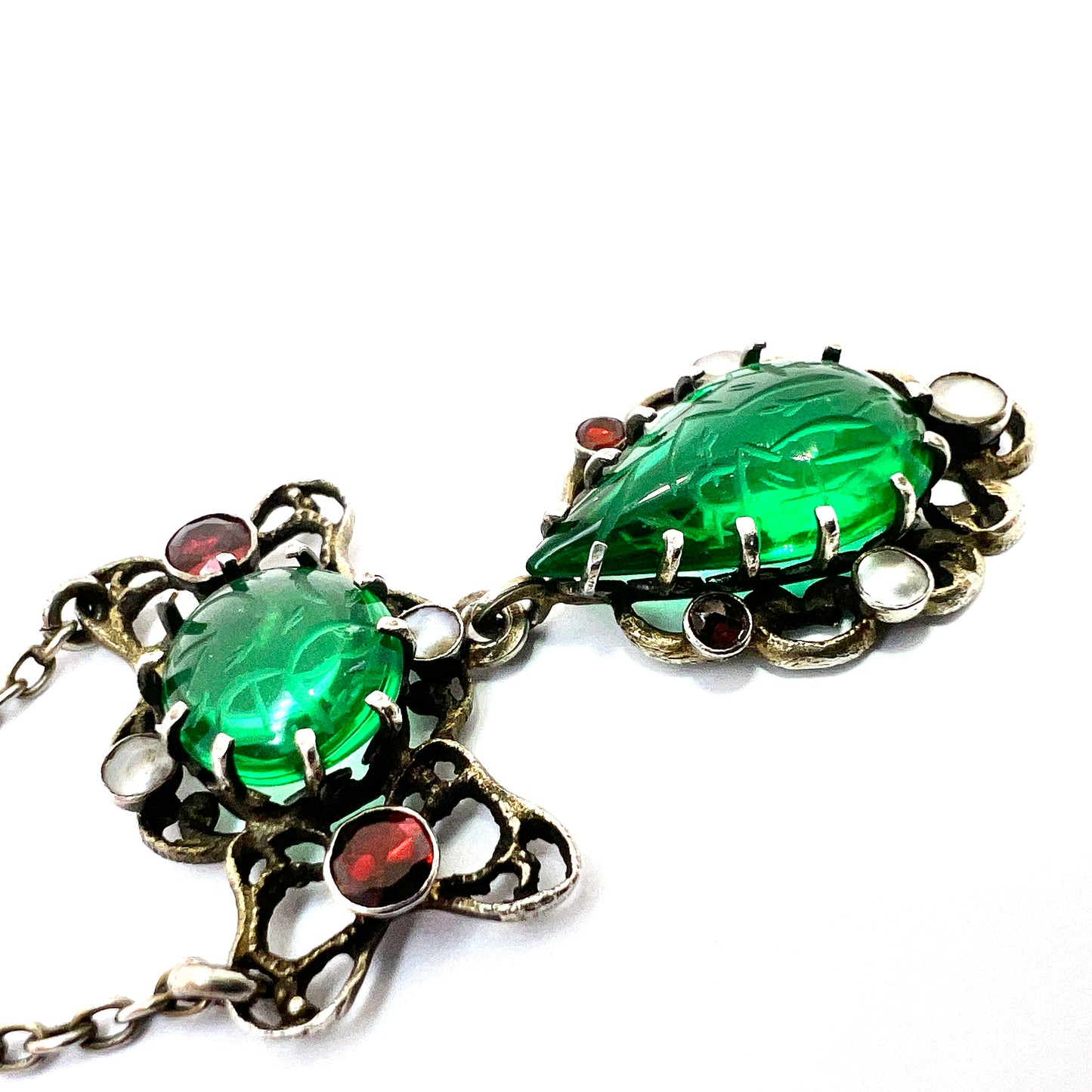 Arts & Crafts Austro-Hungarian Emerald Paste Silver Chain Pendant