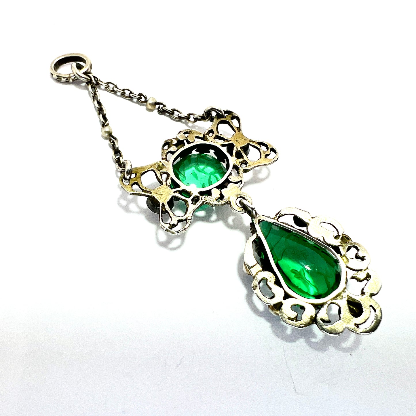 Arts & Crafts Austro-Hungarian Emerald Paste Silver Chain Pendant