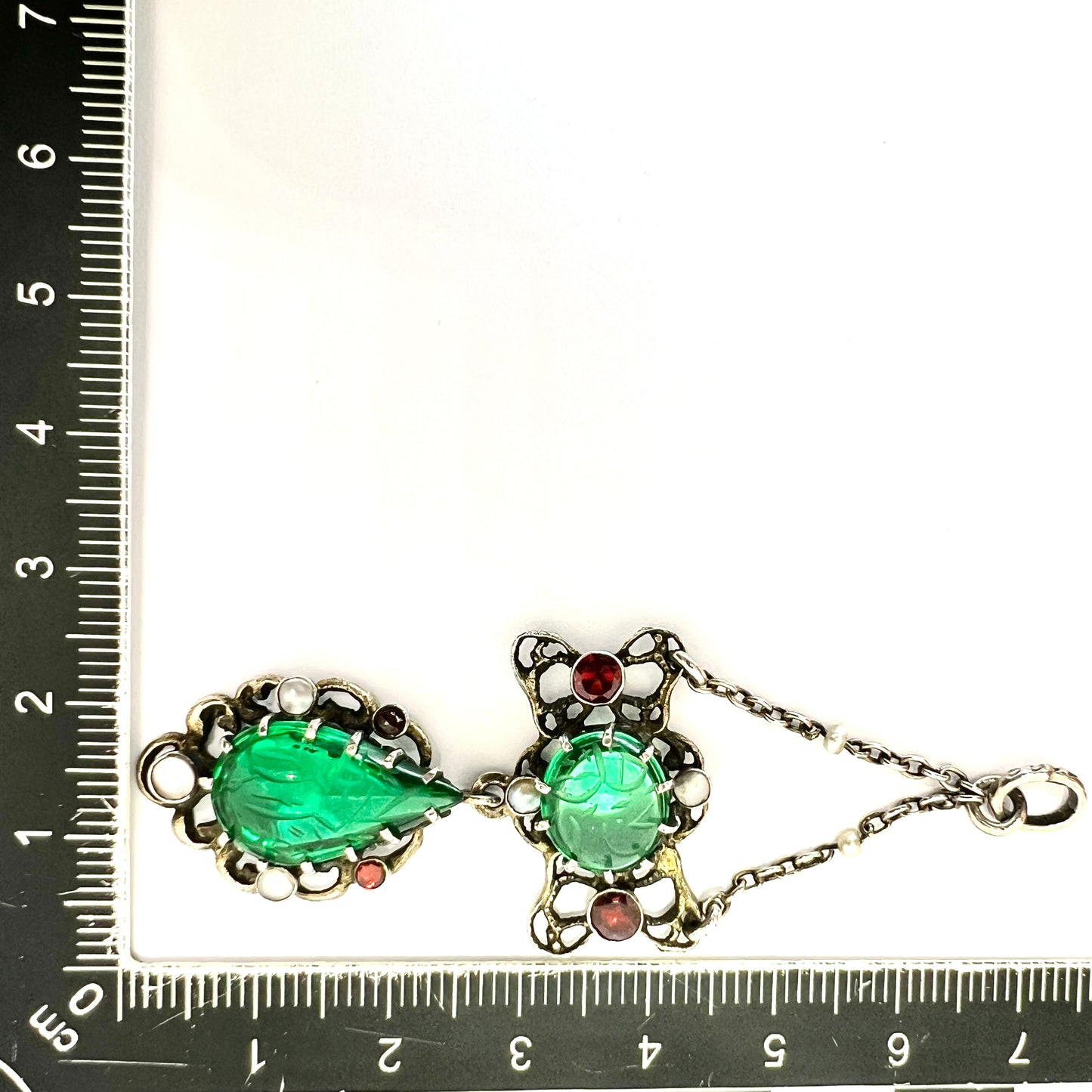 Arts & Crafts Austro-Hungarian Emerald Paste Silver Chain Pendant