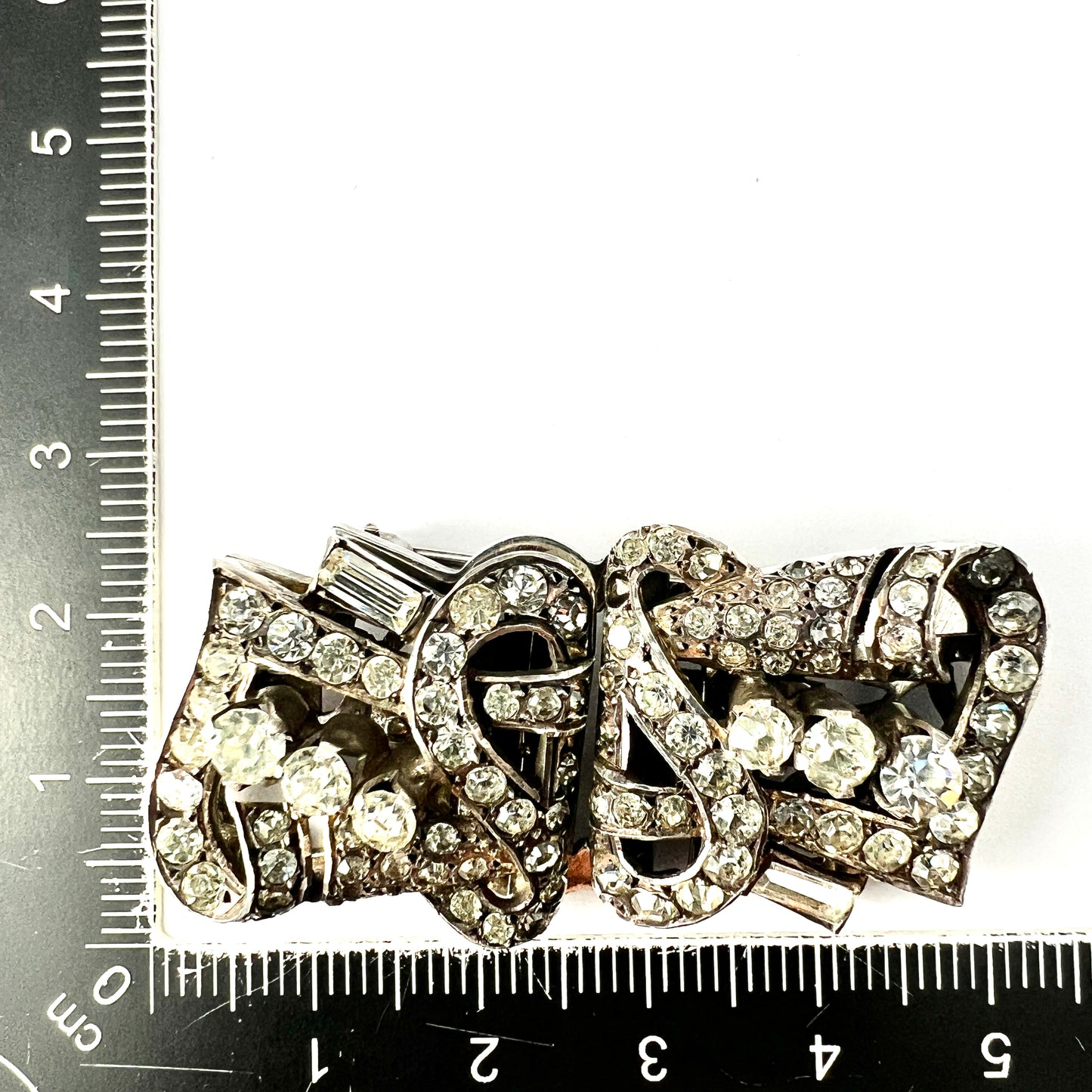 Art Deco French Silver Paste Duette Fur Clip Brooch