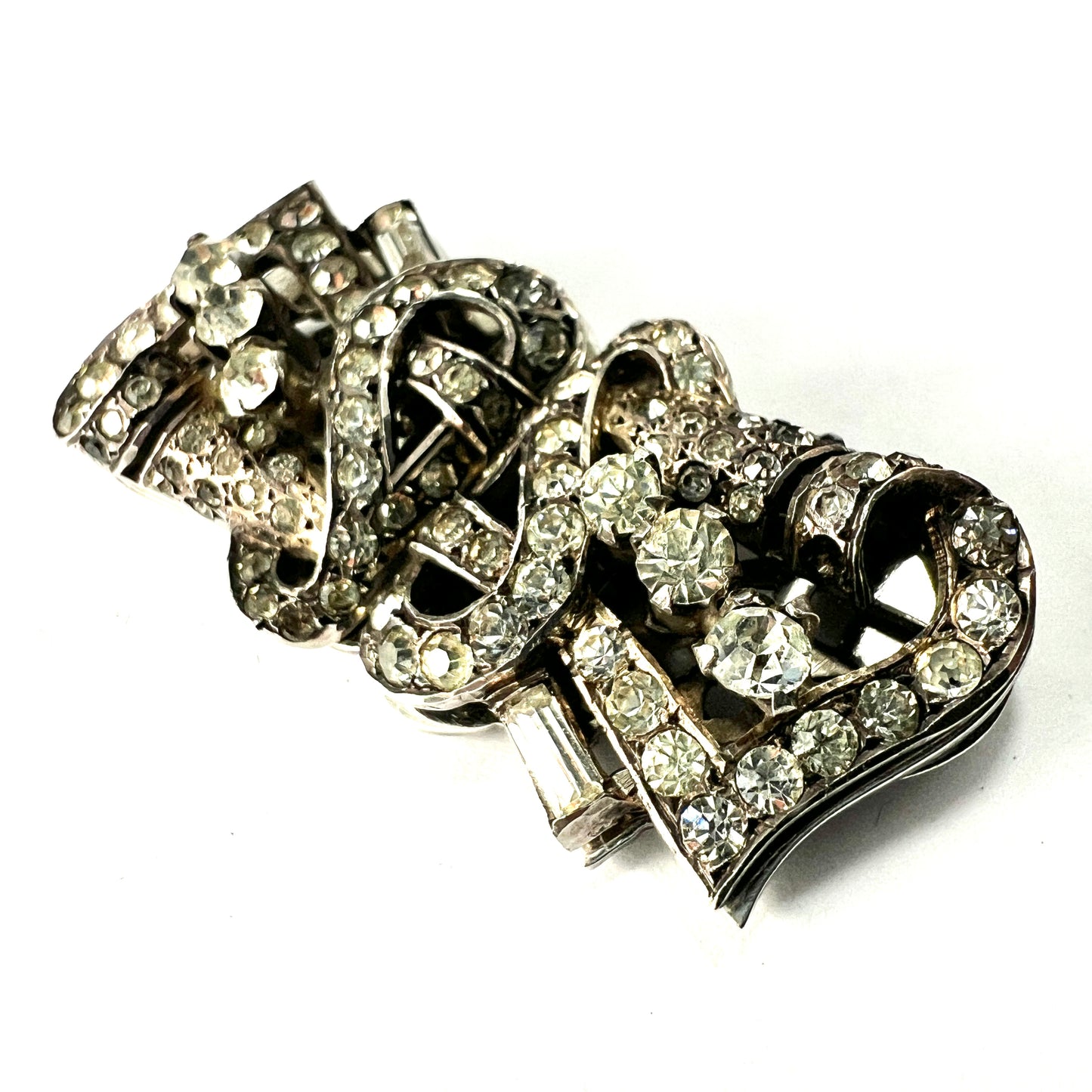 Art Deco French Silver Paste Duette Fur Clip Brooch