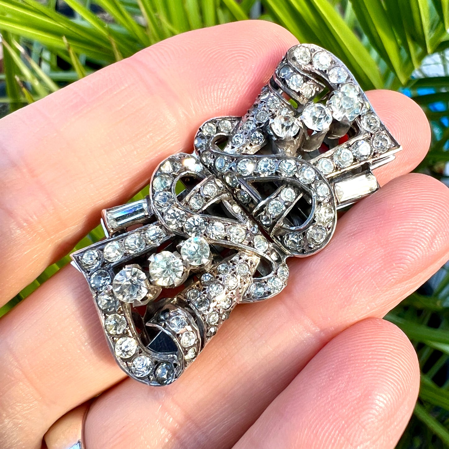 Art Deco French Silver Paste Duette Fur Clip Brooch