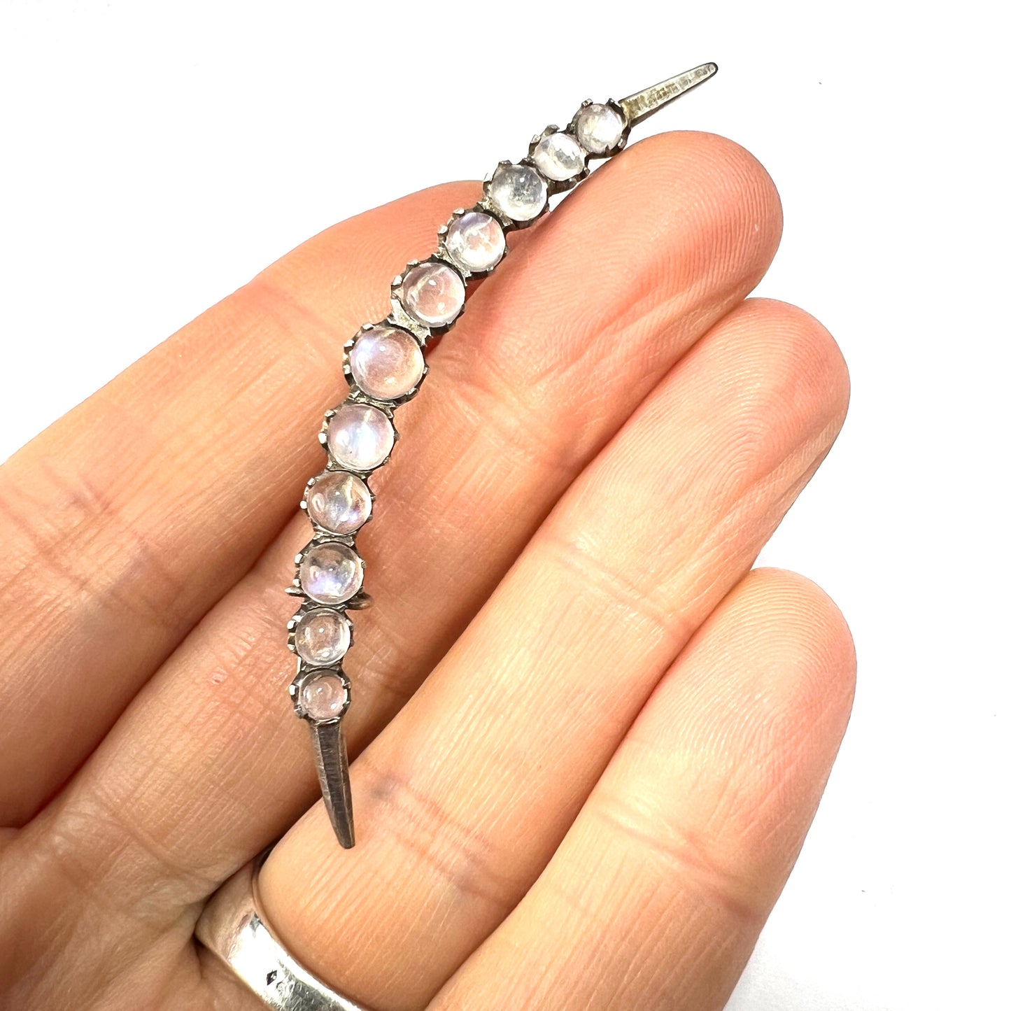 Edwardian/Victorian Silver Moonstone Crescent Brooch