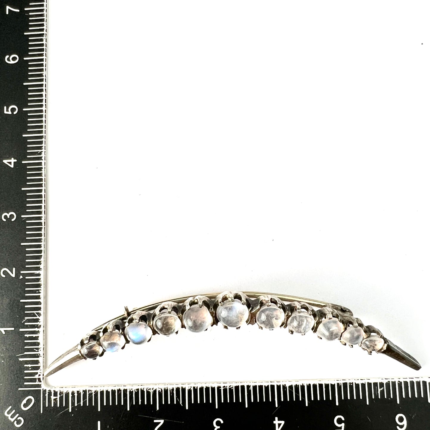 Edwardian/Victorian Silver Moonstone Crescent Brooch
