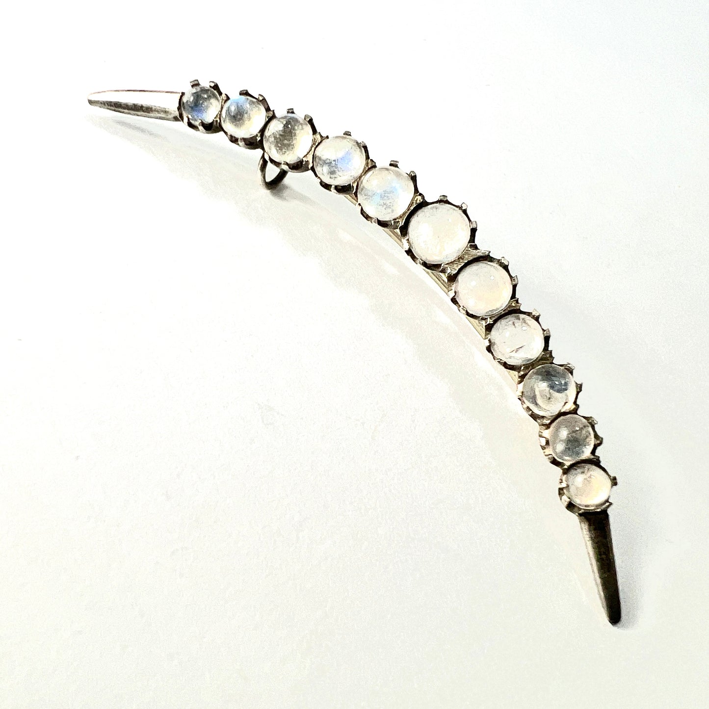 Edwardian/Victorian Silver Moonstone Crescent Brooch