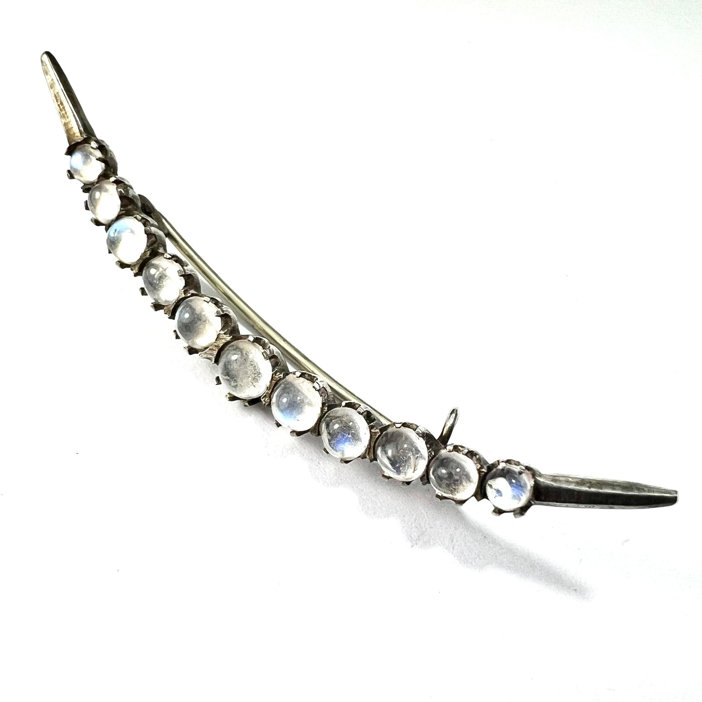 Edwardian/Victorian Silver Moonstone Crescent Brooch