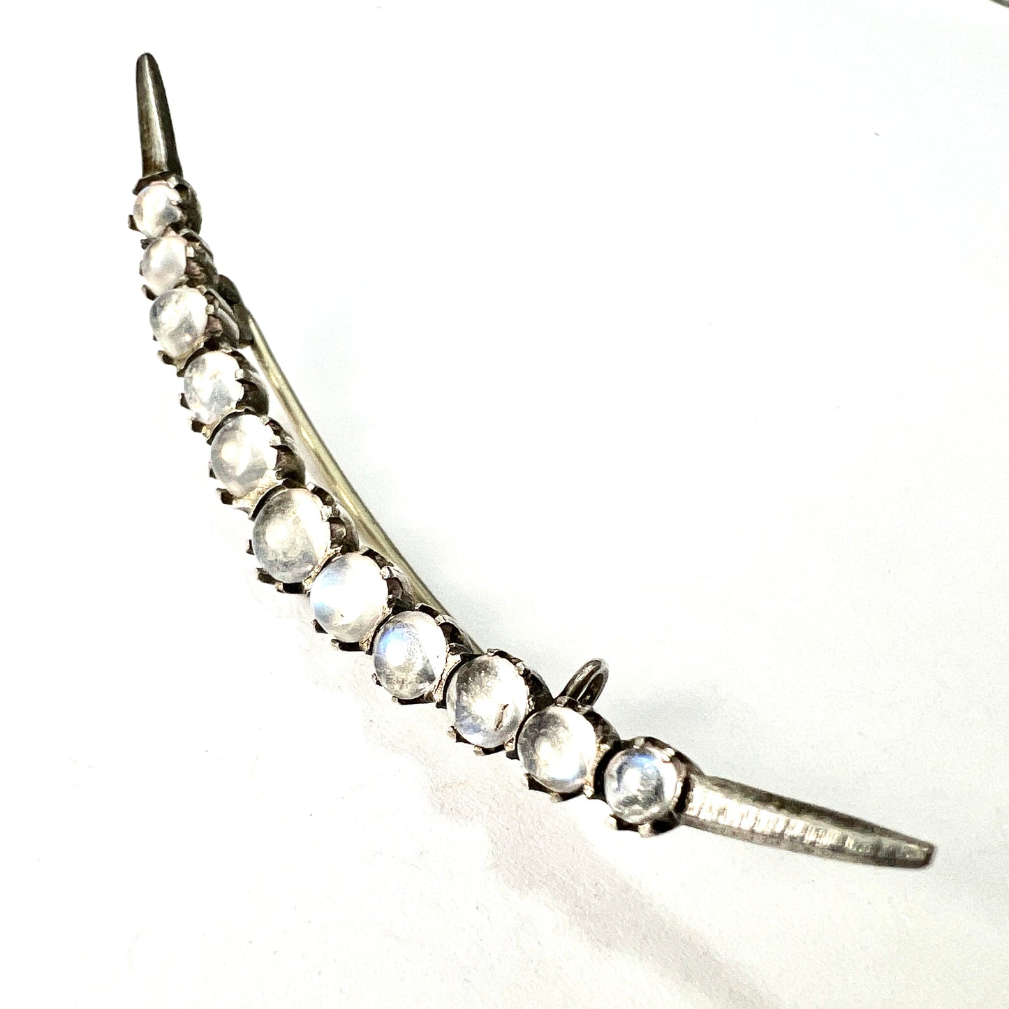 Edwardian/Victorian Silver Moonstone Crescent Brooch