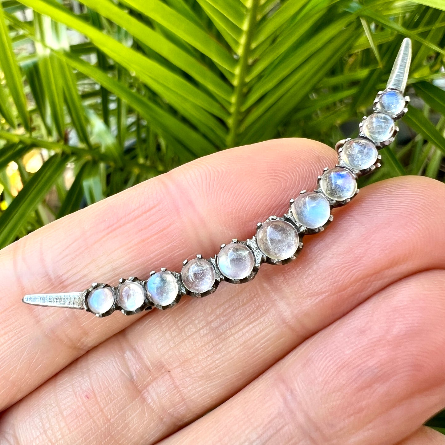 Edwardian/Victorian Silver Moonstone Crescent Brooch