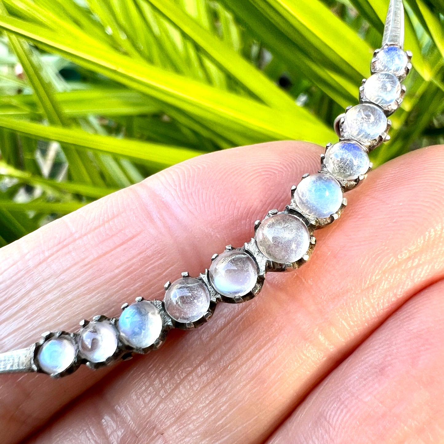 Edwardian/Victorian Silver Moonstone Crescent Brooch