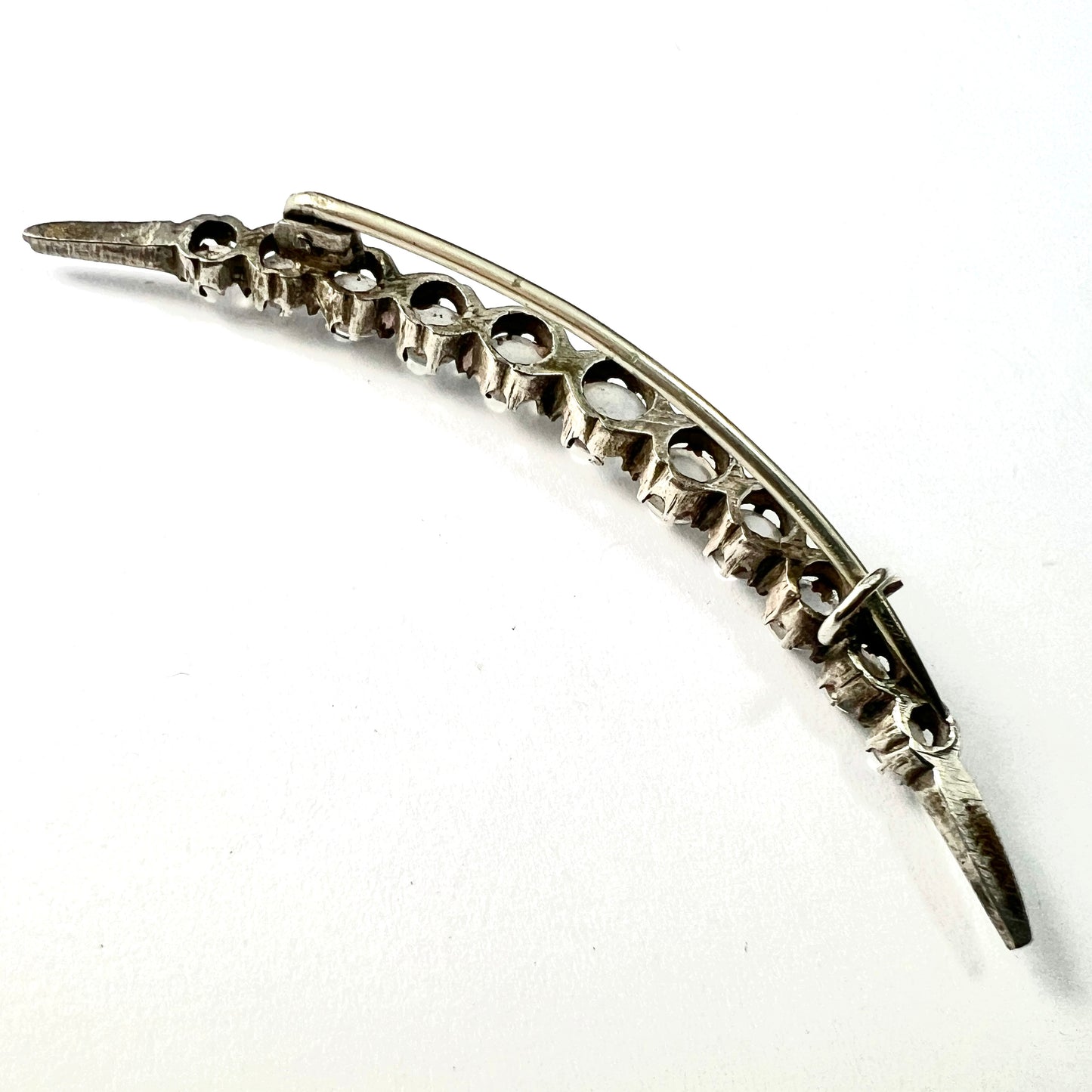 Edwardian/Victorian Silver Moonstone Crescent Brooch