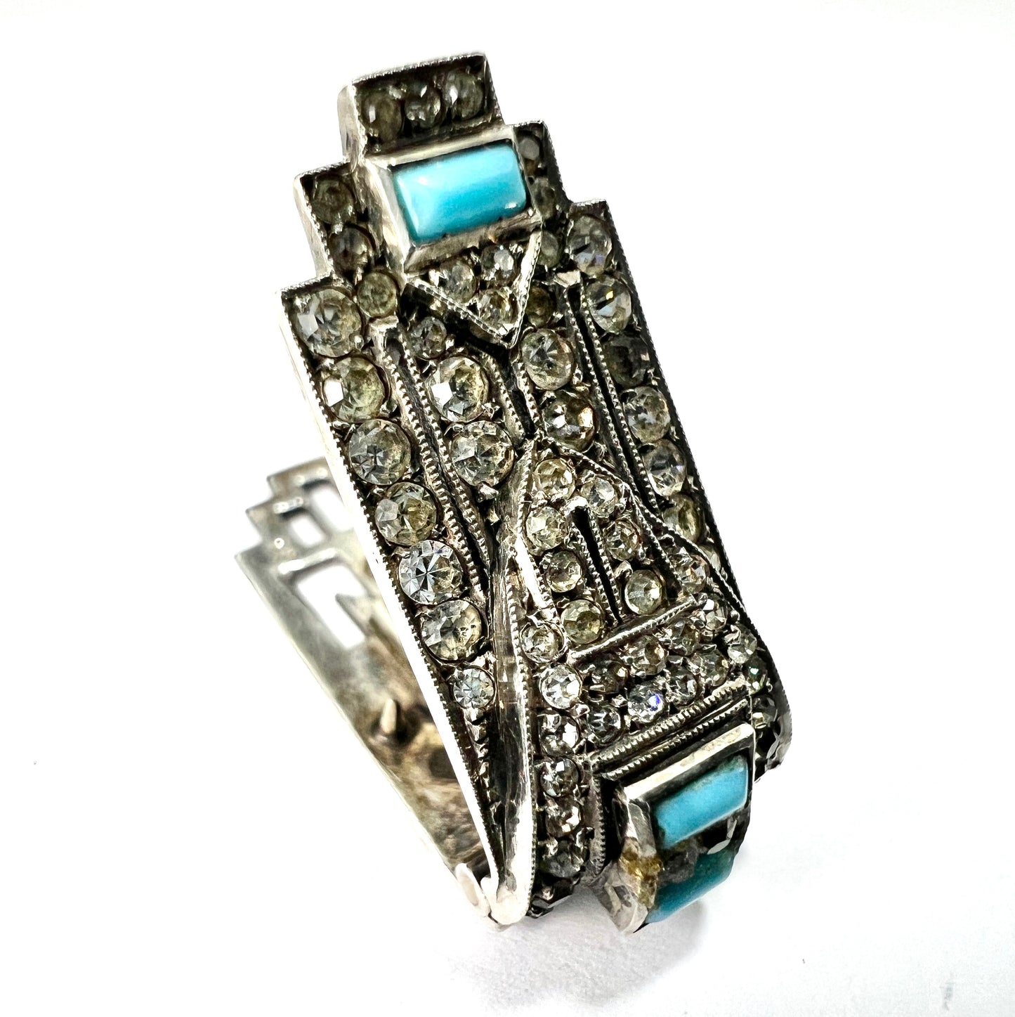 Vintage Art Deco Silver Paste Turquoise Dress Clip