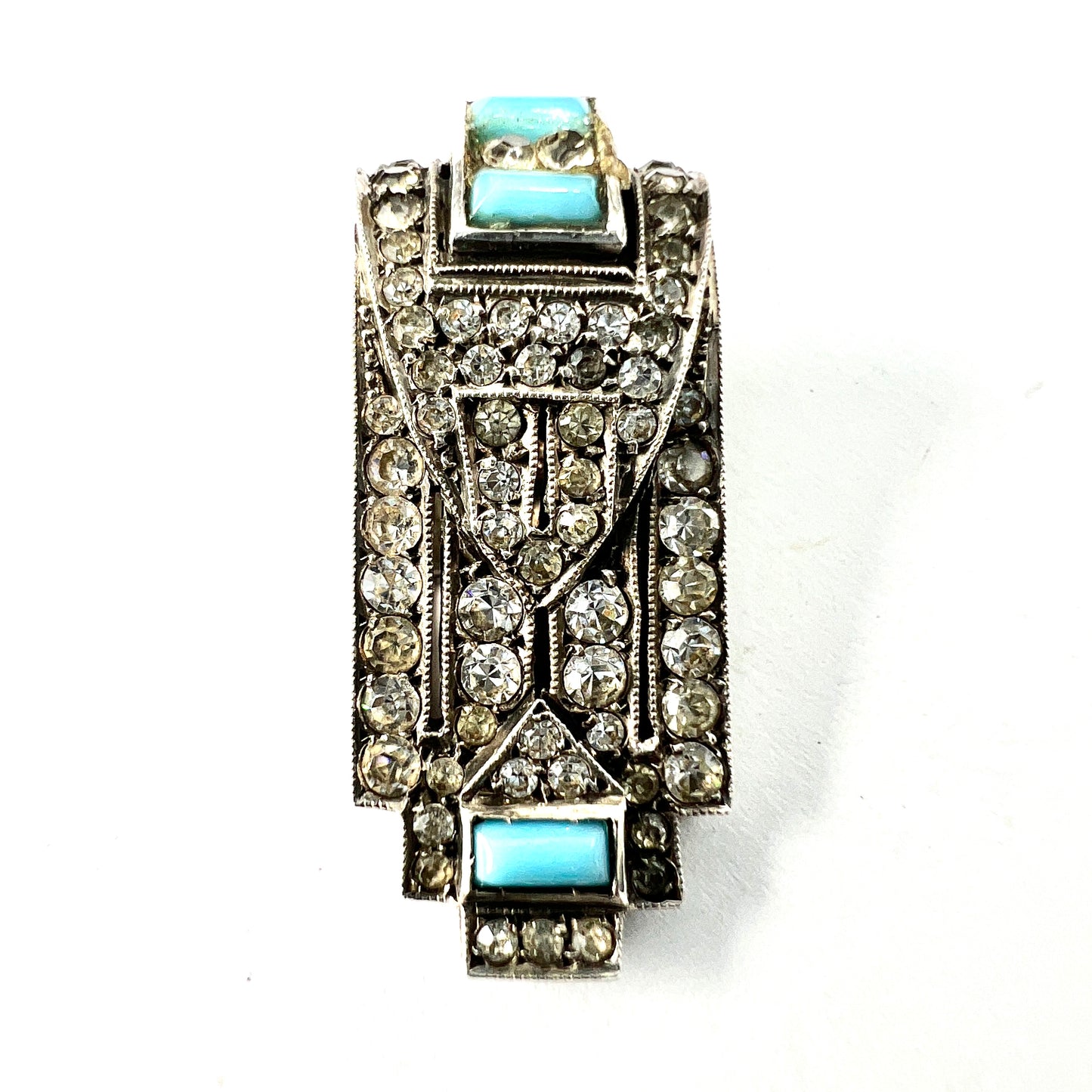 Vintage Art Deco Silver Paste Turquoise Dress Clip