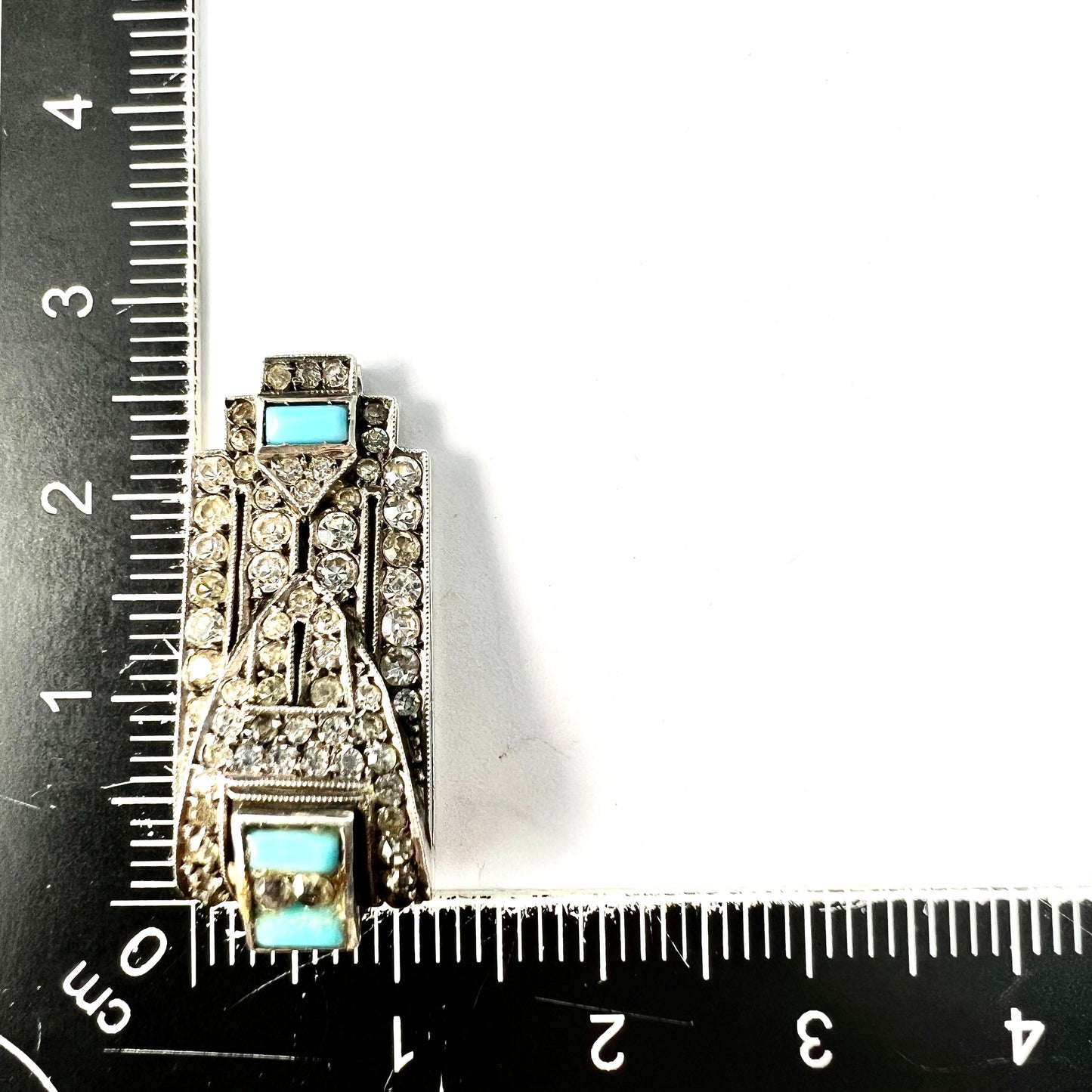Vintage Art Deco Silver Paste Turquoise Dress Clip