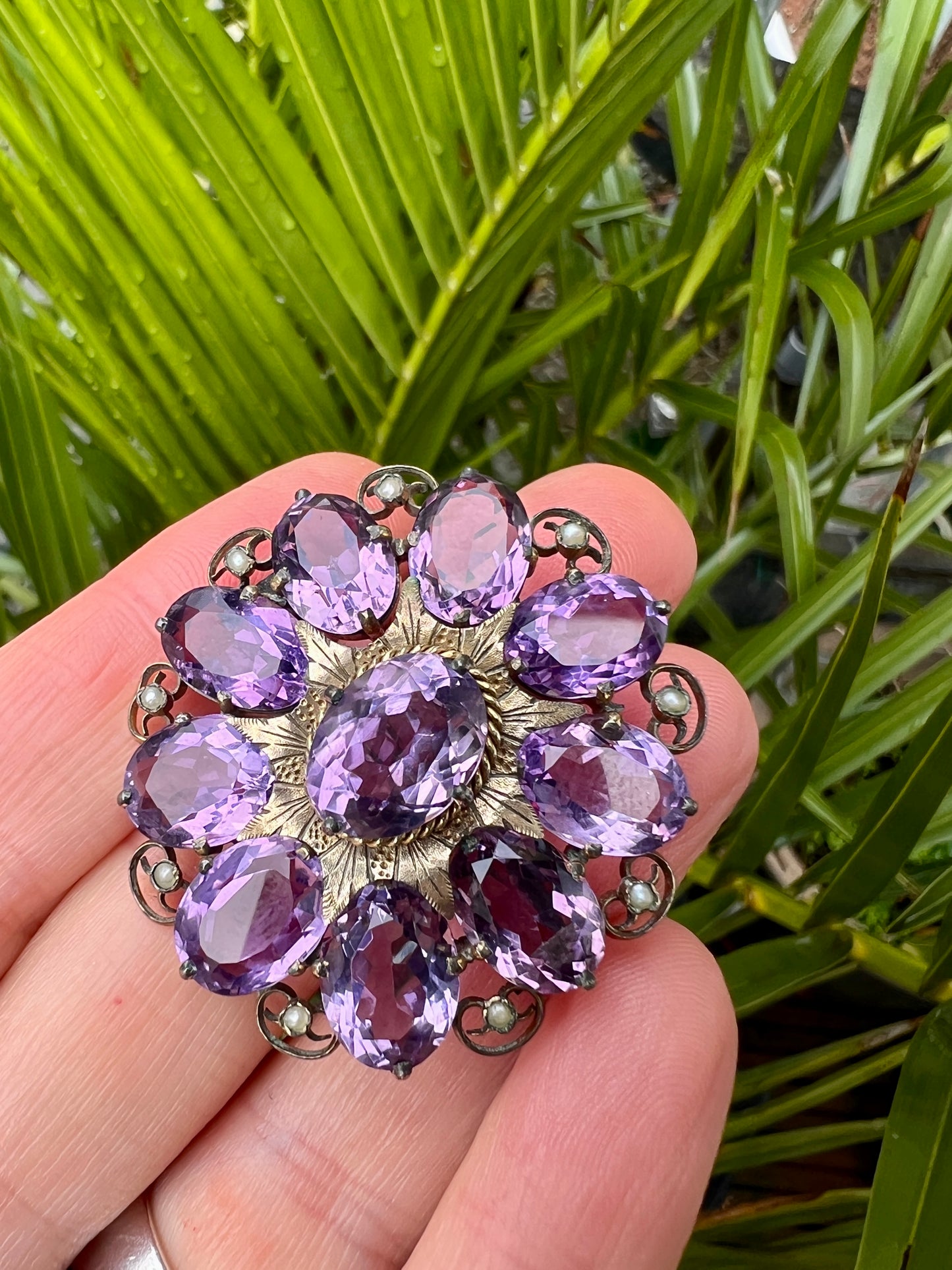 Large Victorian Amethyst Cluster Brooch