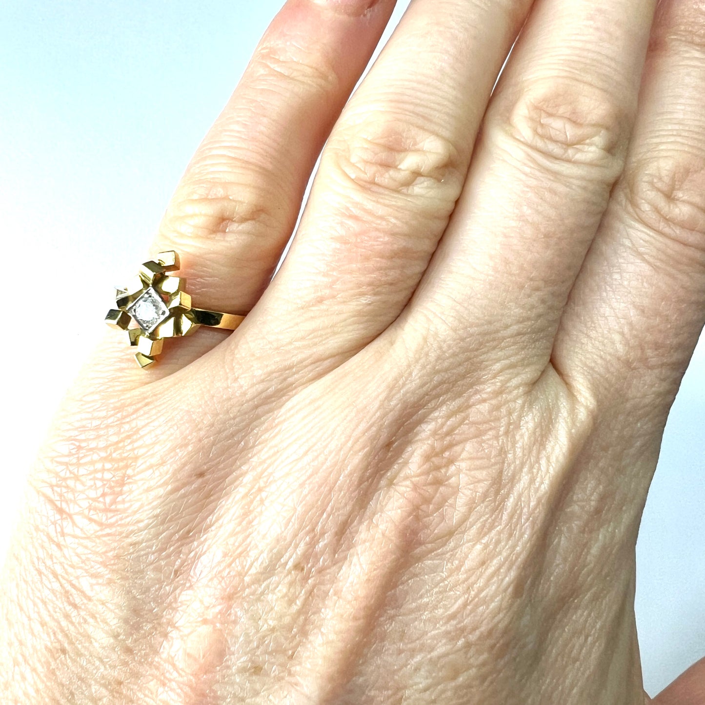 Vintage 1973 Diamond 18CT Gold Cubist Ring by Trigg & Payne