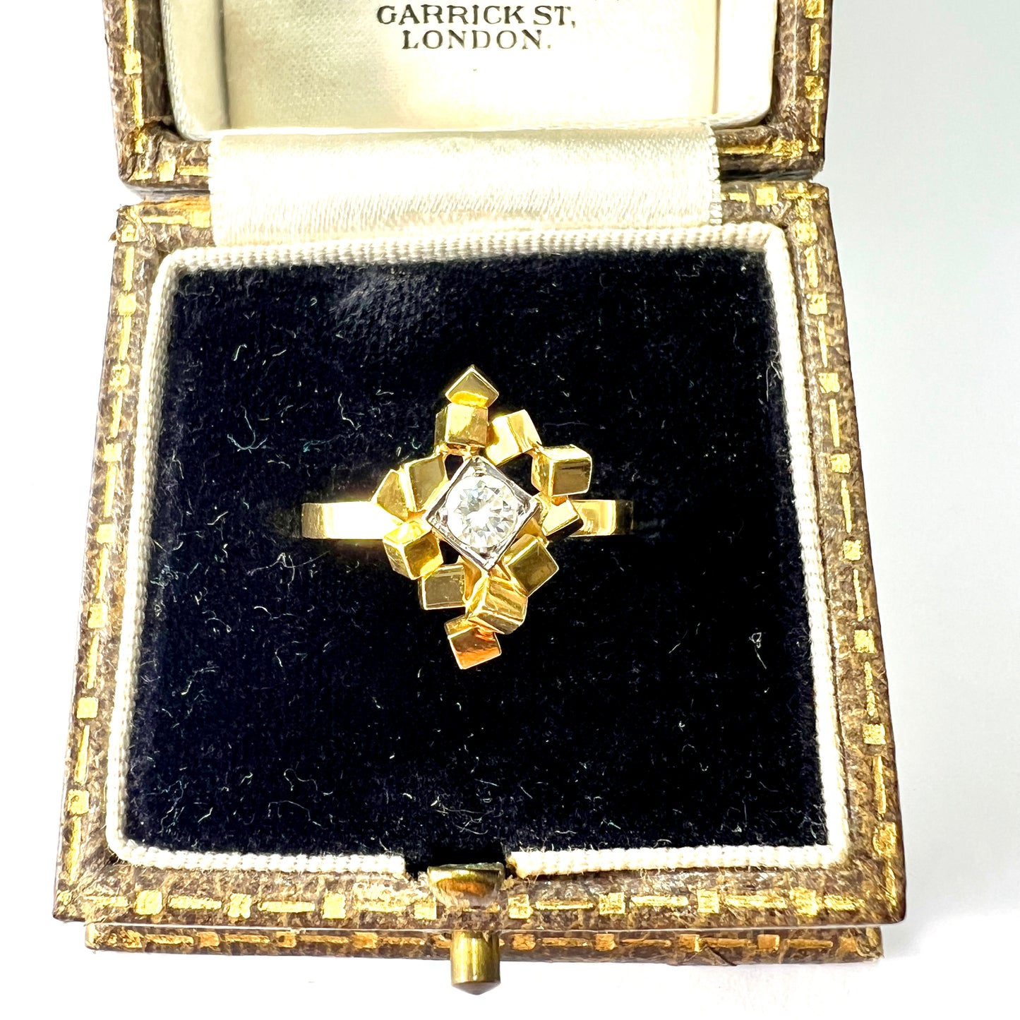 Vintage 1973 Diamond 18CT Gold Cubist Ring by Trigg & Payne
