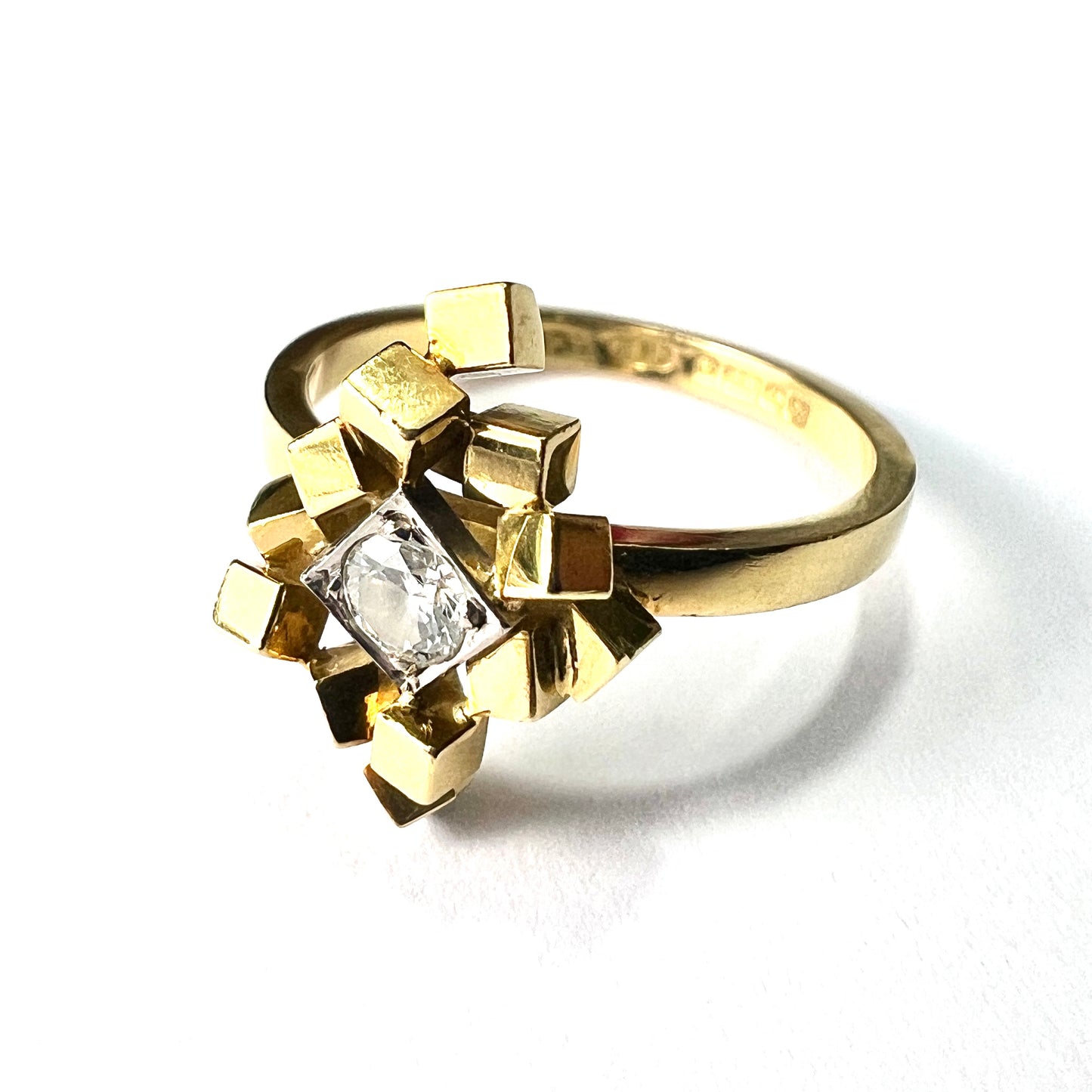Vintage 1973 Diamond 18CT Gold Cubist Ring by Trigg & Payne
