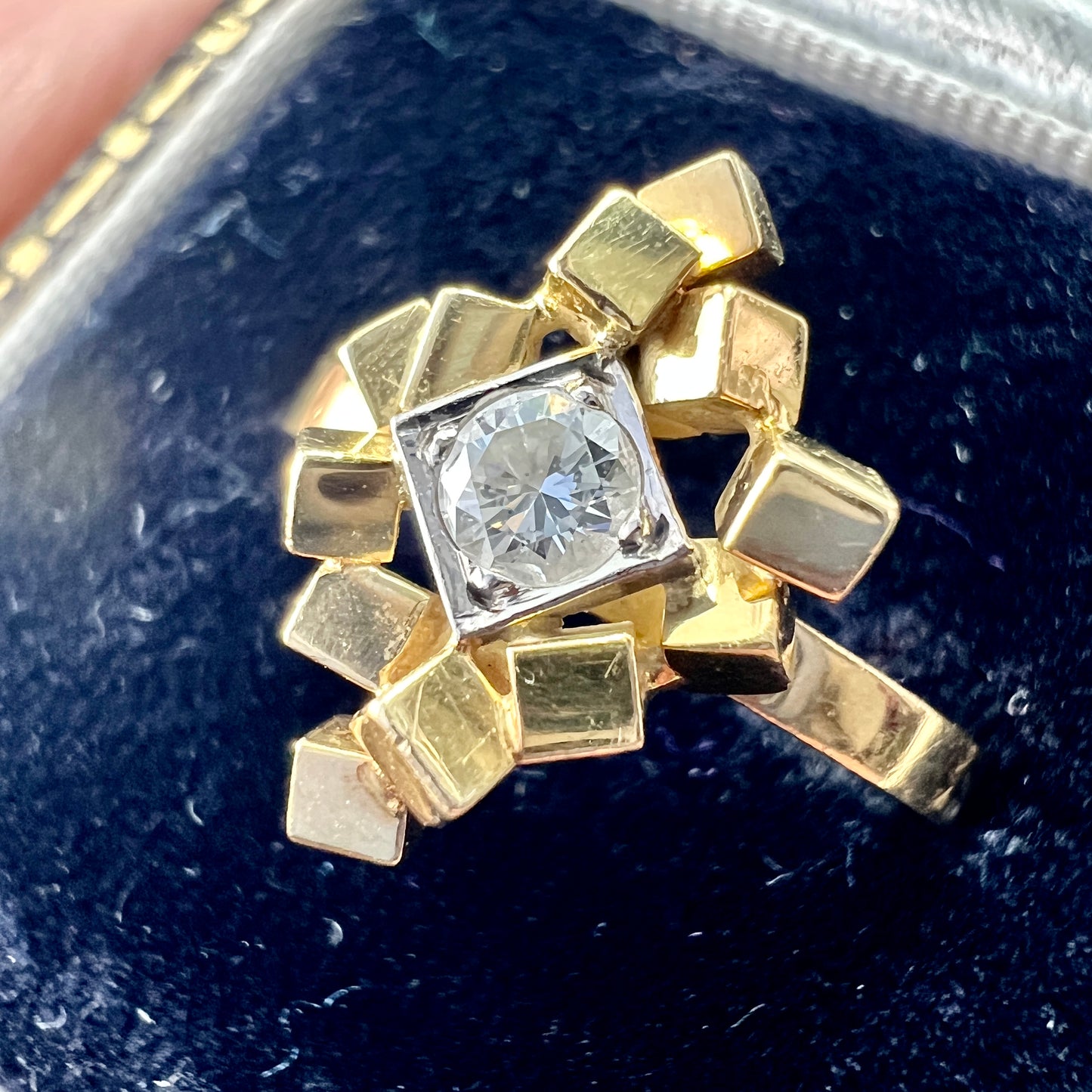 Vintage 1973 Diamond 18CT Gold Cubist Ring by Trigg & Payne