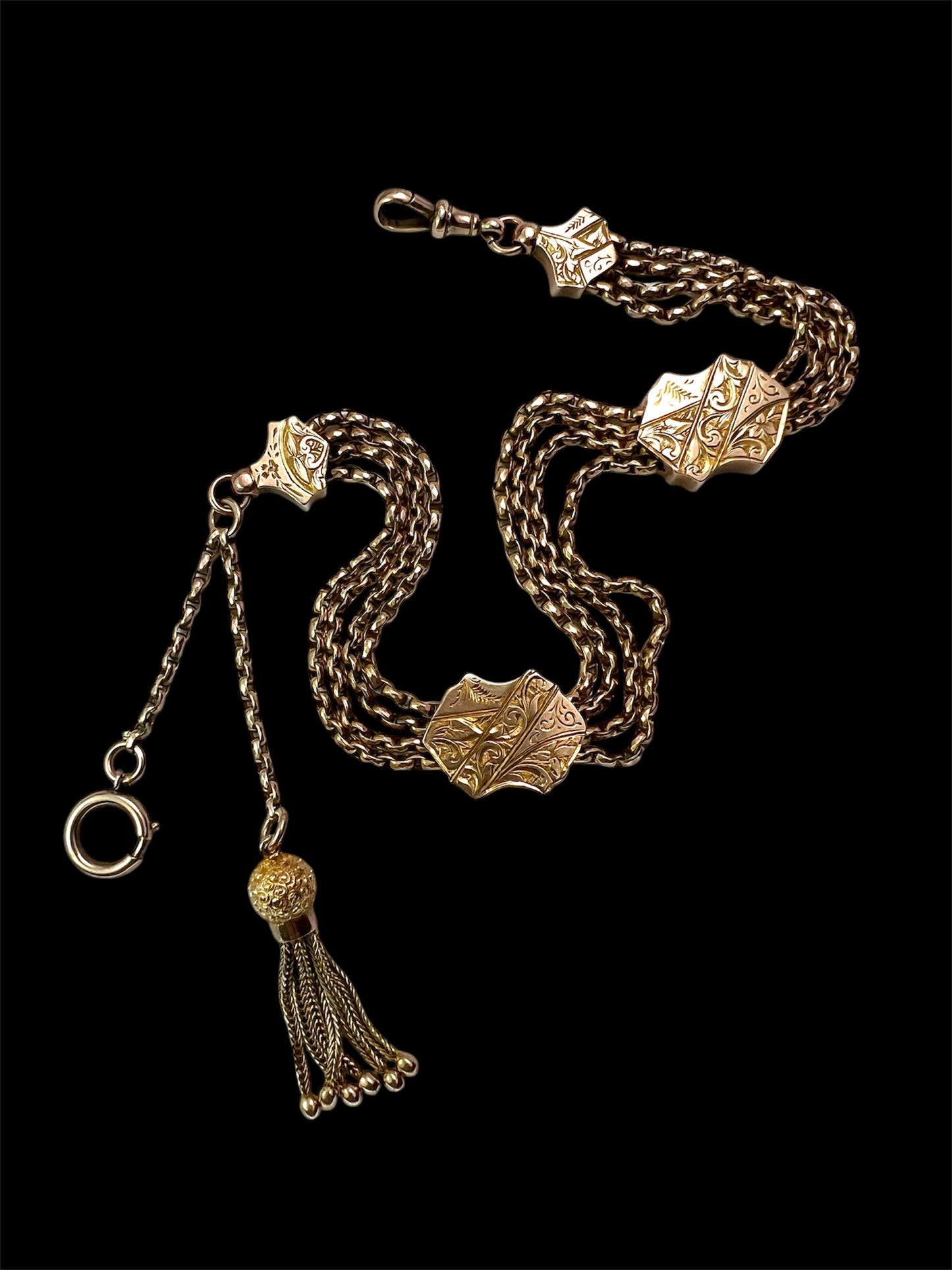 Antique 9CT Gold Albertina Watch Chain with Tassel Fob