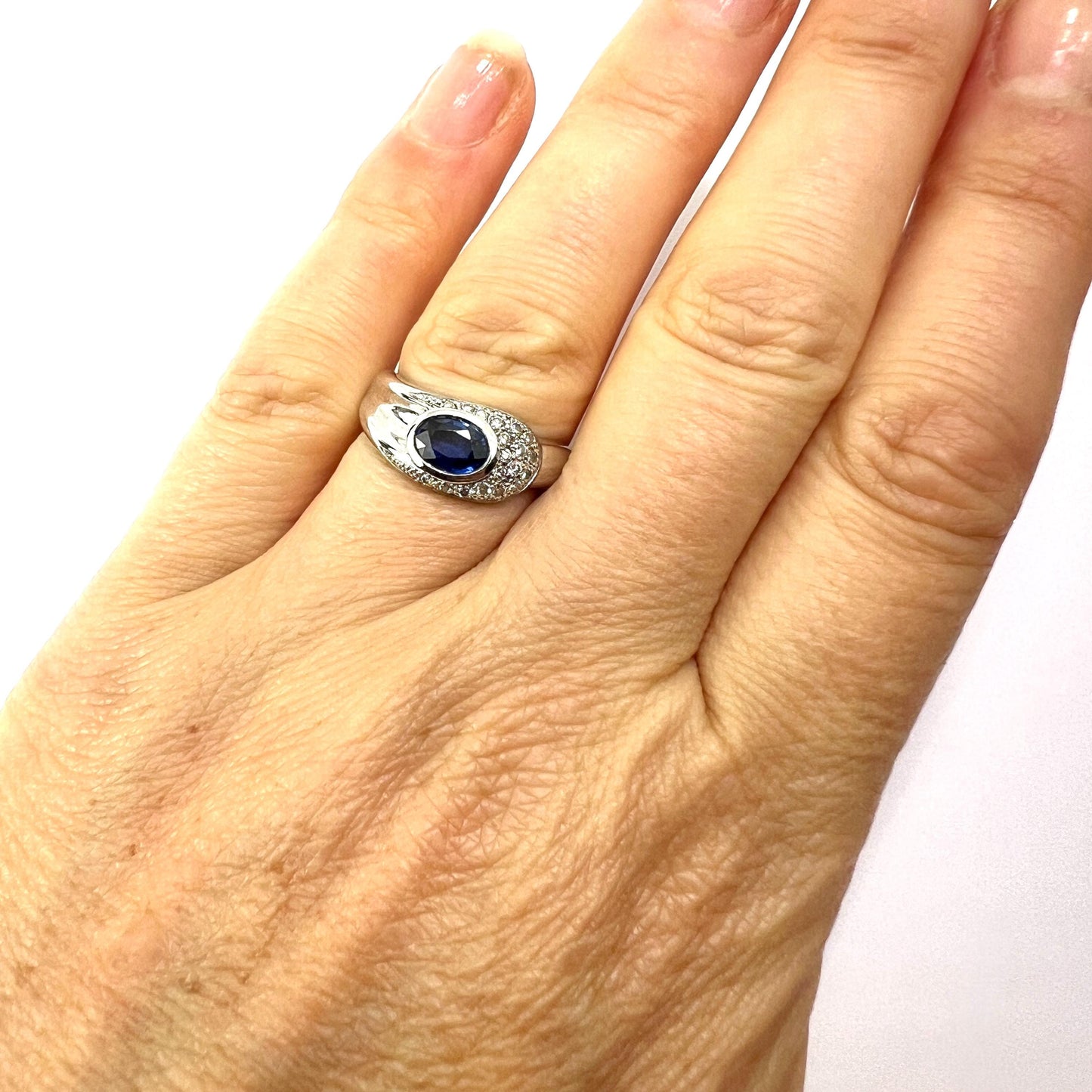 Vintage French 18CT White Gold Sapphire and Diamond Snake Ring