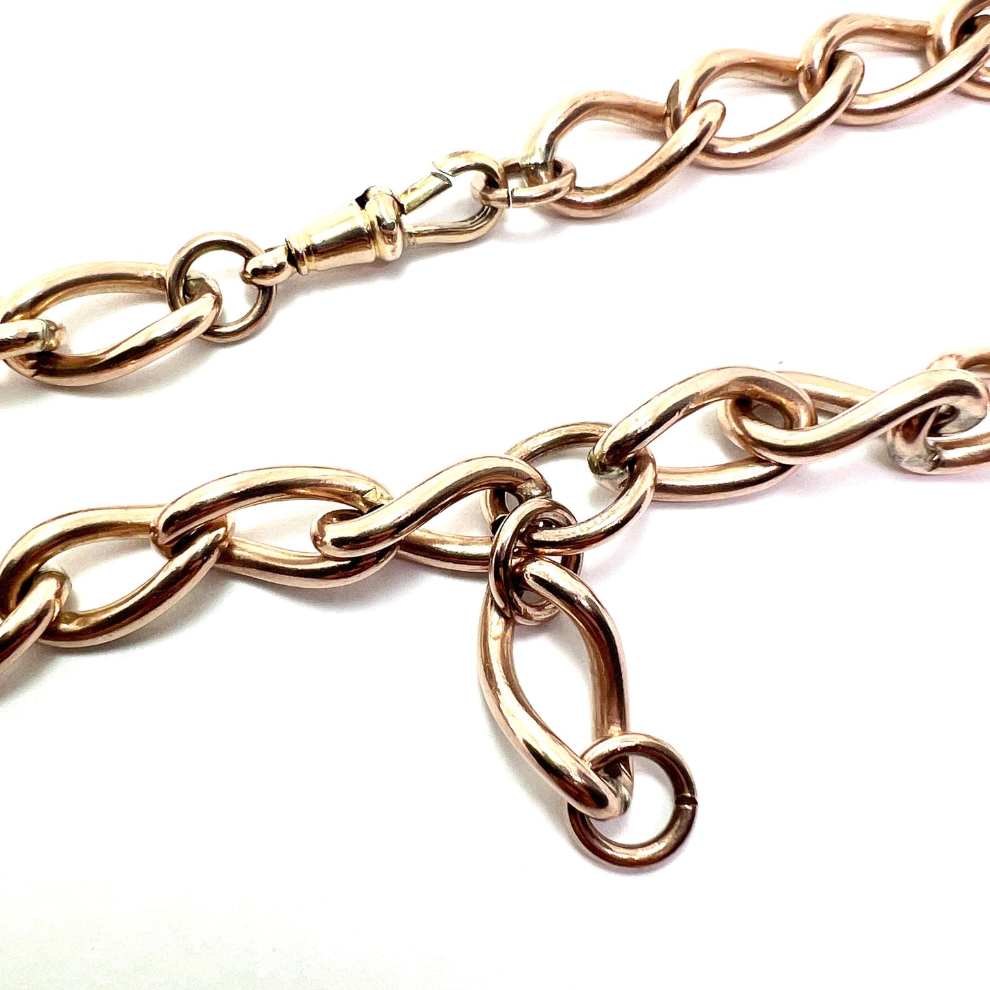 Chunky Antique Victorian Rolled Gold Albert Necklace Chain with Dog Clip