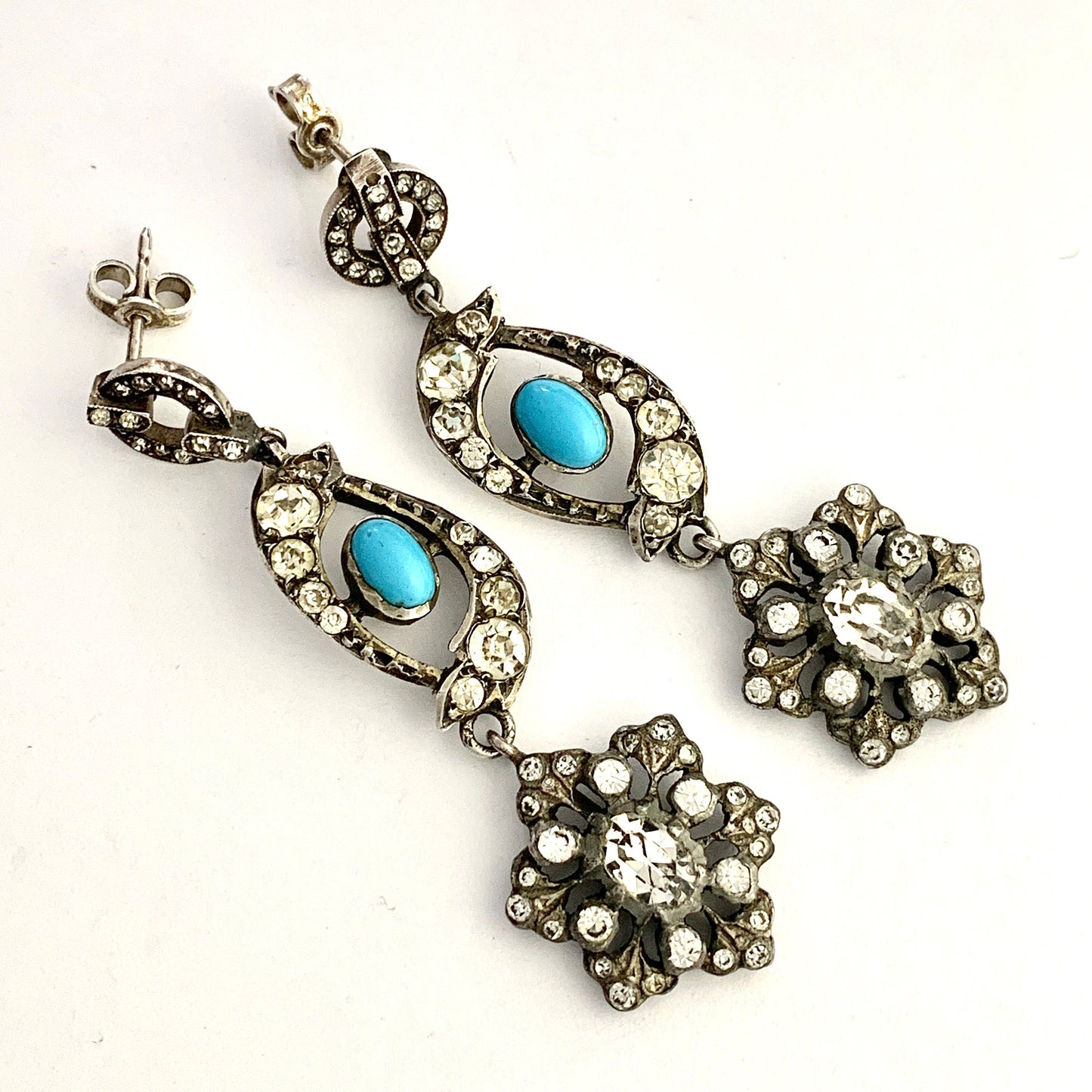 Victorian Silver Paste Turquoise Chandelier Earrings