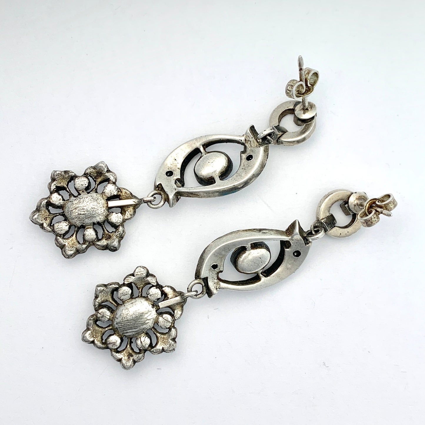 Victorian Silver Paste Turquoise Chandelier Earrings