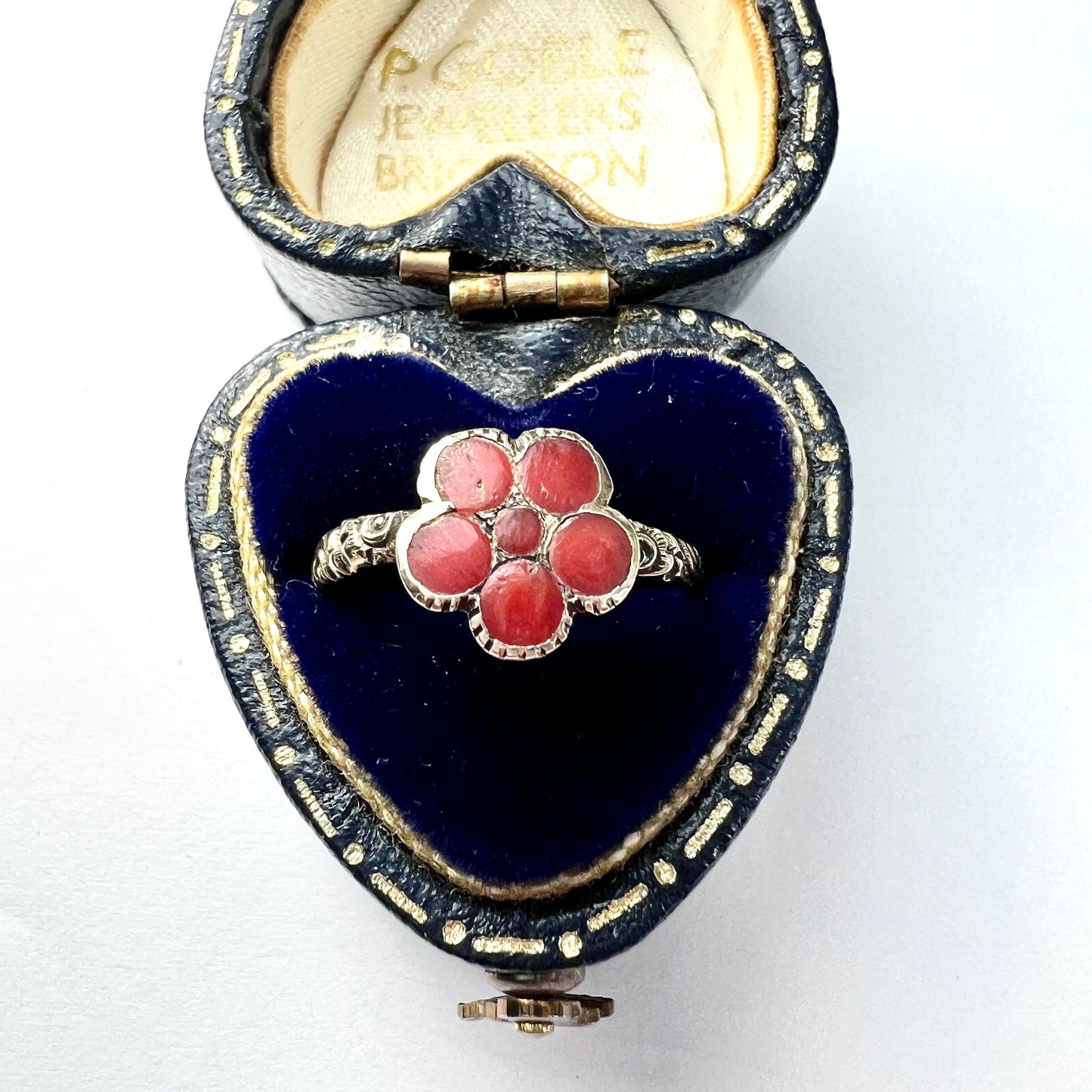Georgian 12CT Gold Coral Flower Cluster Ring