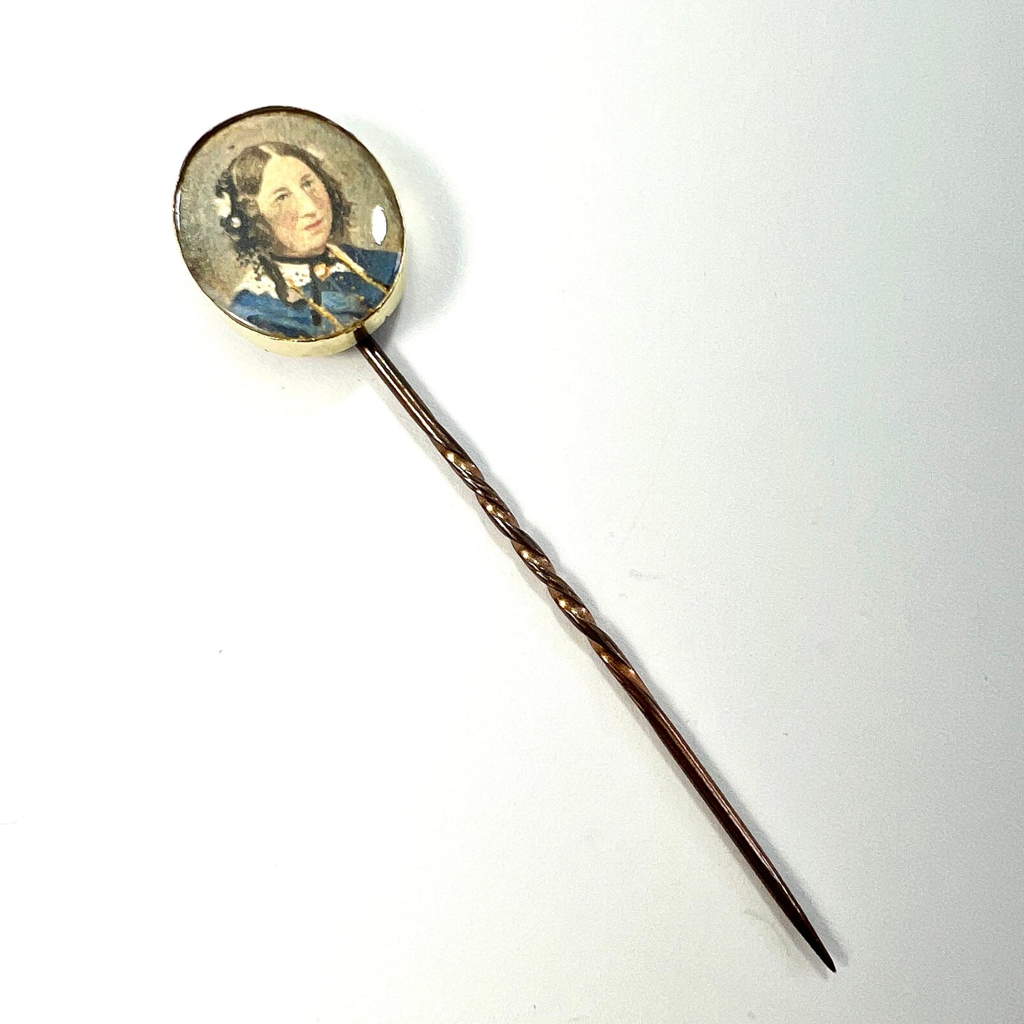 Antique Gold Miniature Portrait of a Regency Lady Stick Pin