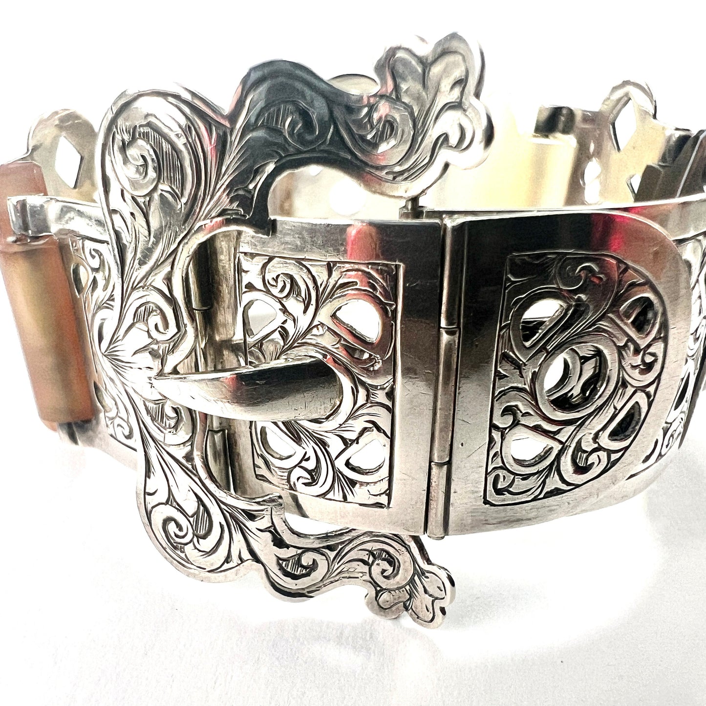 Victorian Scottish Agate Sterling Silver Buckle Bracelet