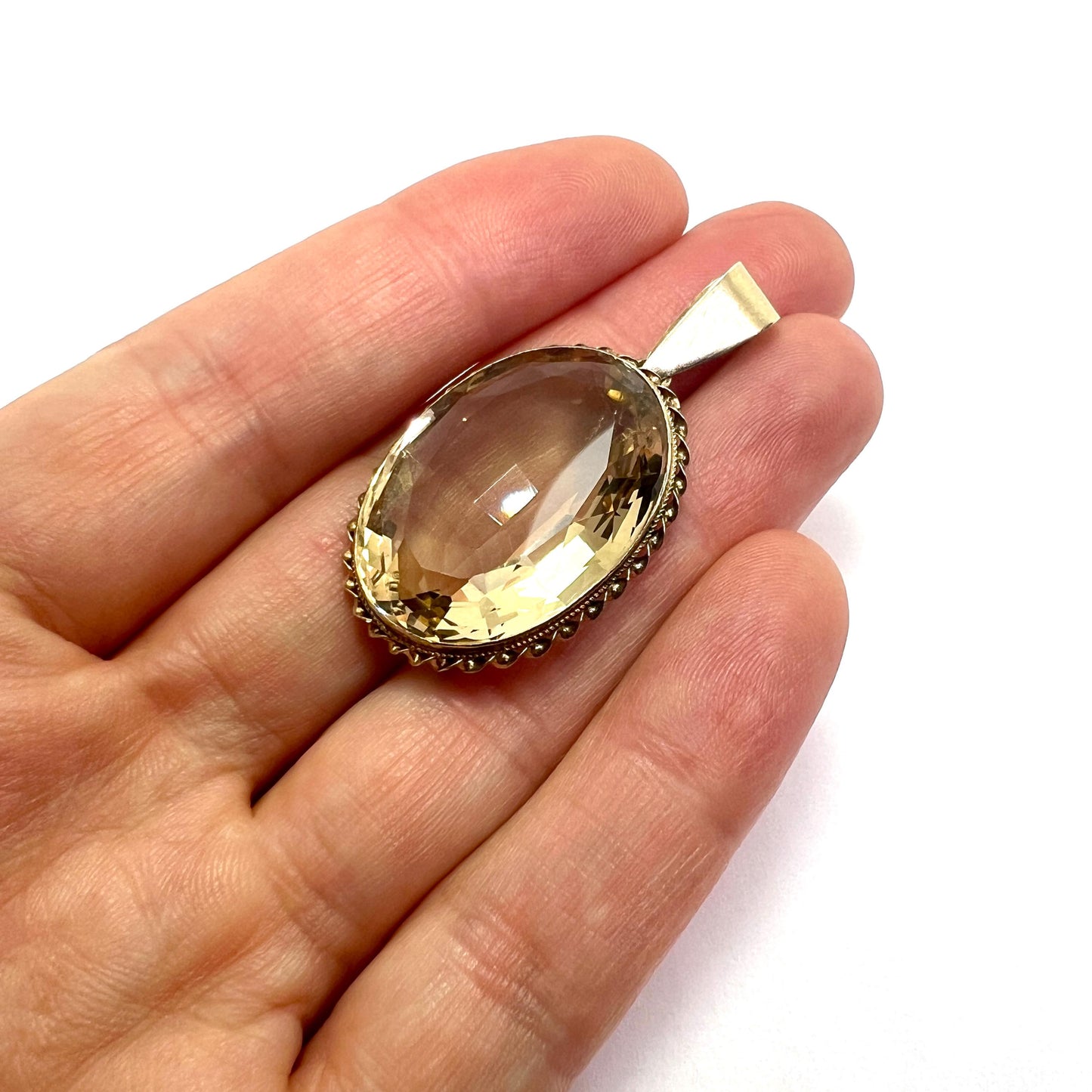 Large Vintage Citrine Silver Gilt Pendant