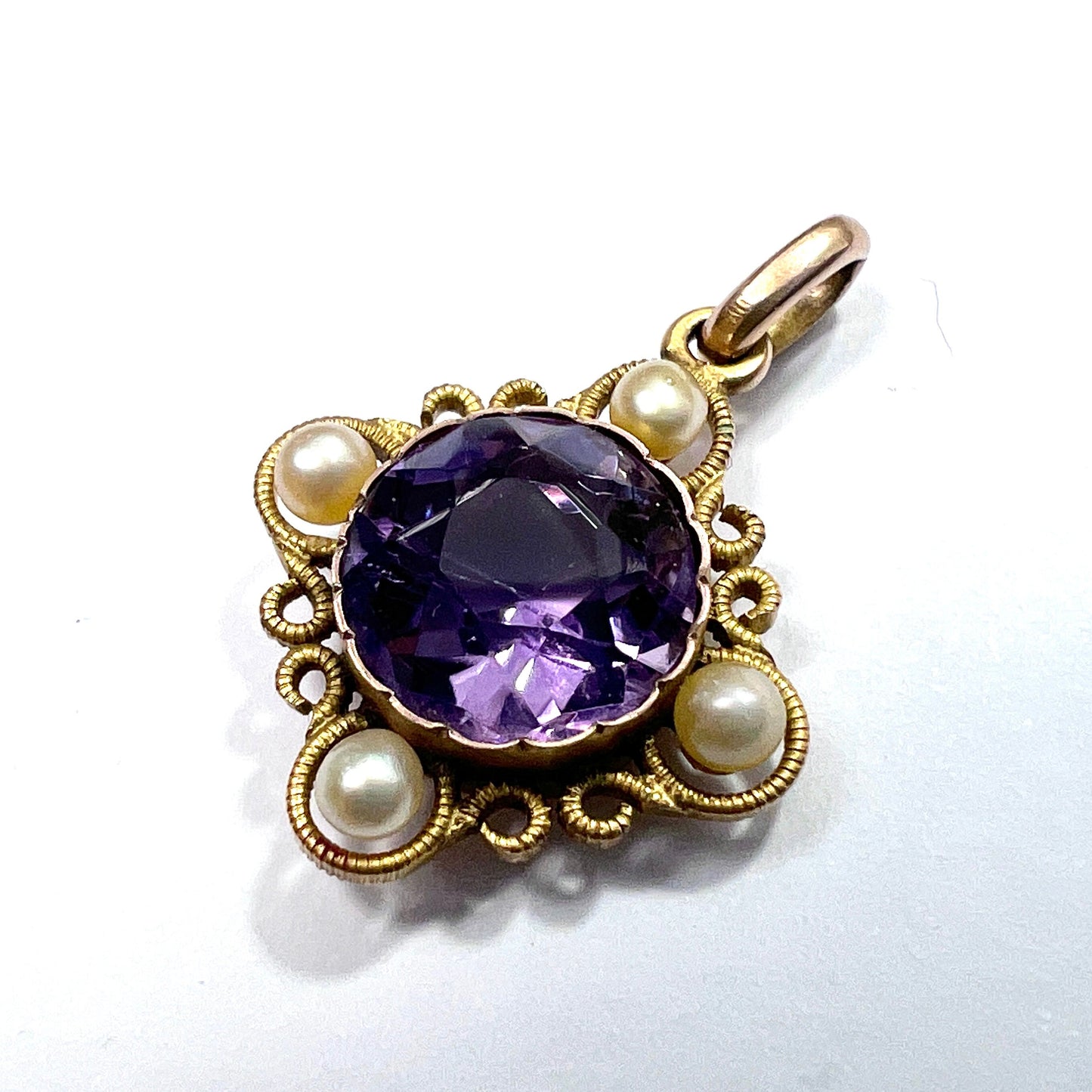 Antique Amethyst and Pearl 9CT Gold Pendant