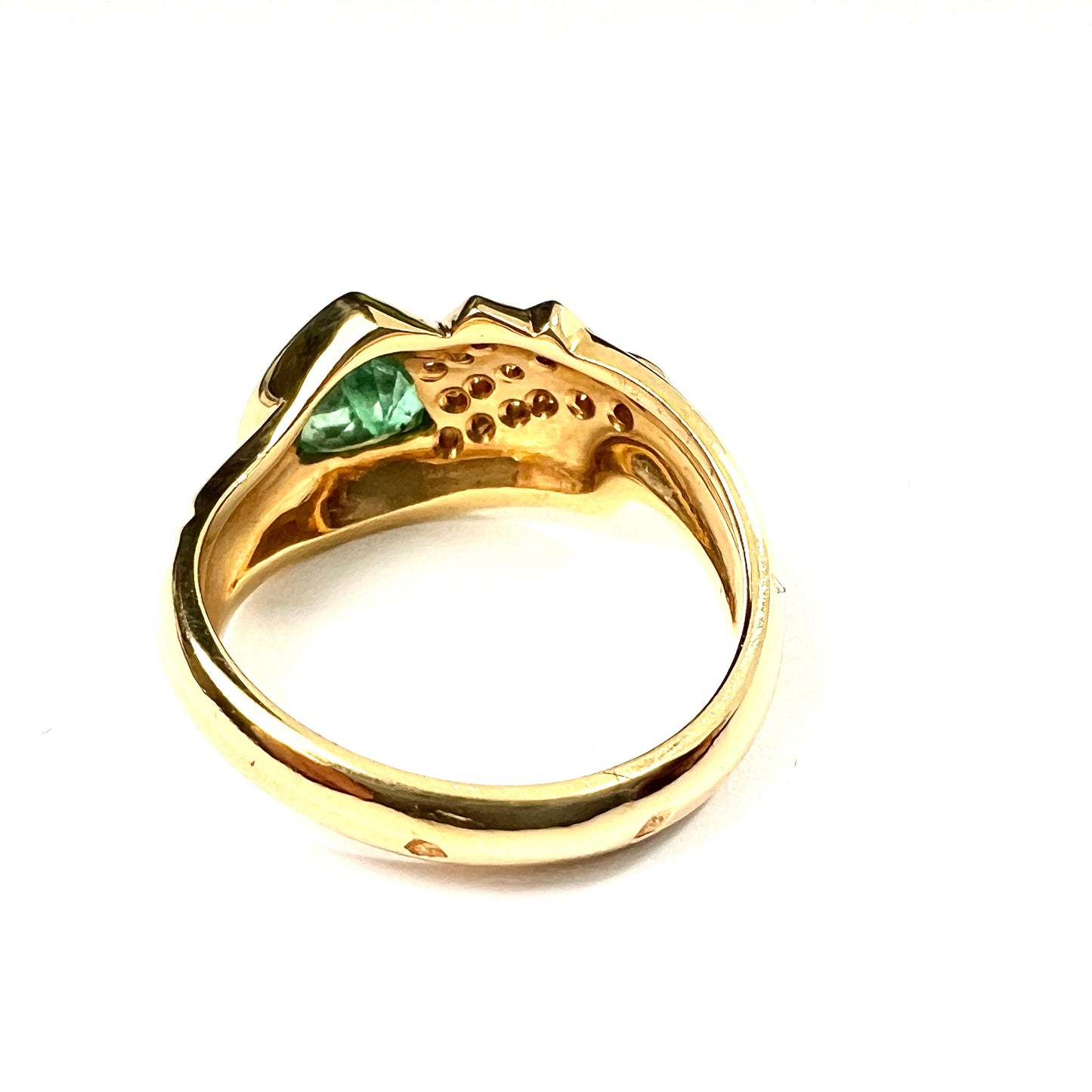 Vintage French 18CT Gold Trillion Emerald and Diamond Ring