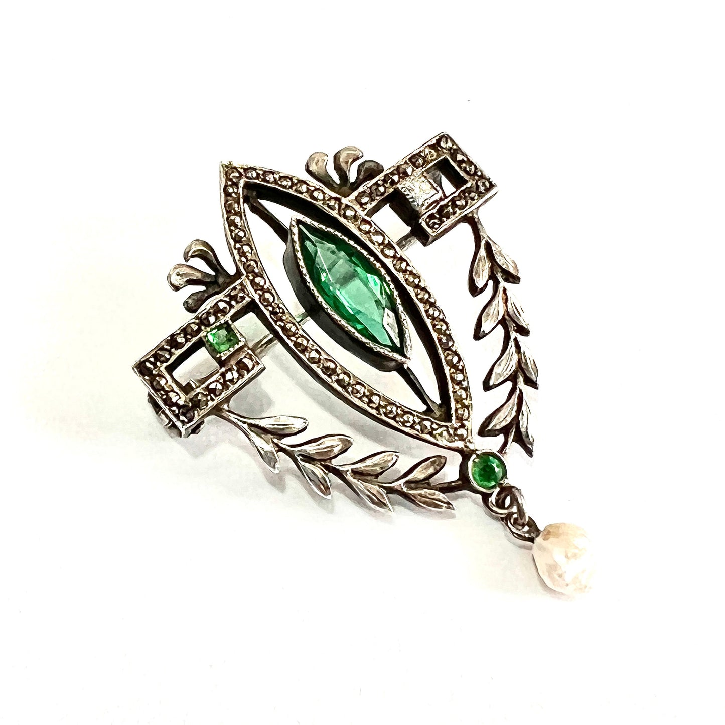 Victorian Emerald Paste Pearl Belle Epoque Brooch