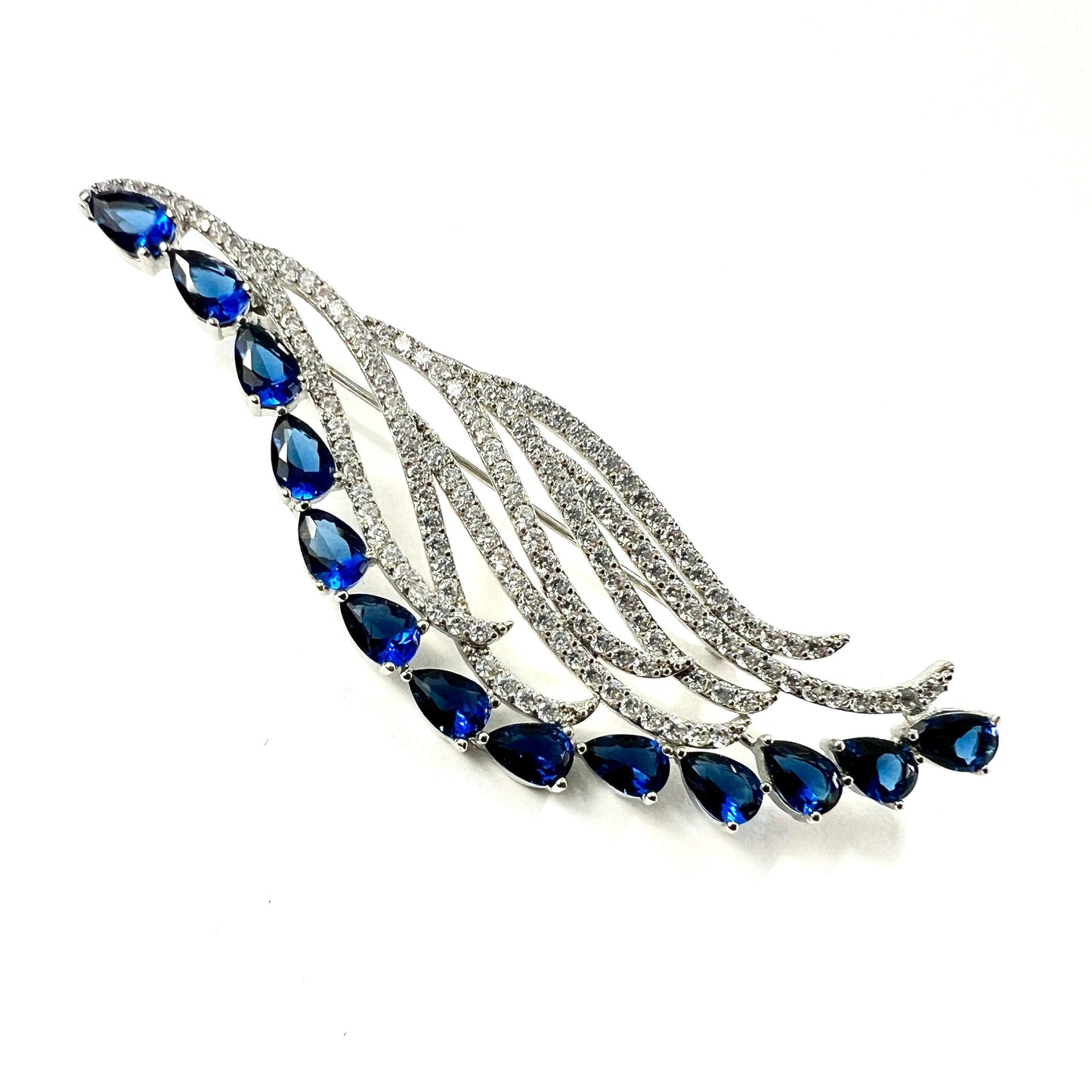 Vintage Faux Diamond and Sapphire Paste Wave Brooch