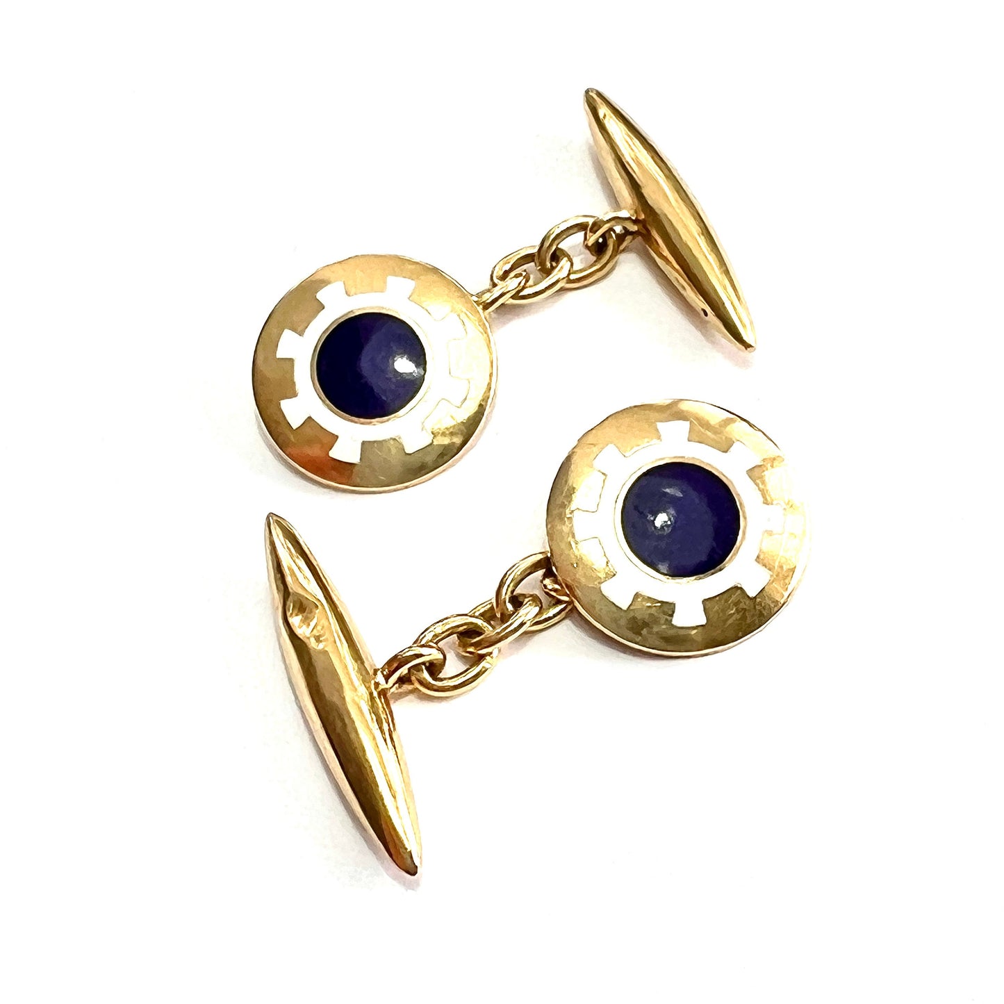 Vintage 18CT Gold Enamel Chain Link Torpedo Cufflinks