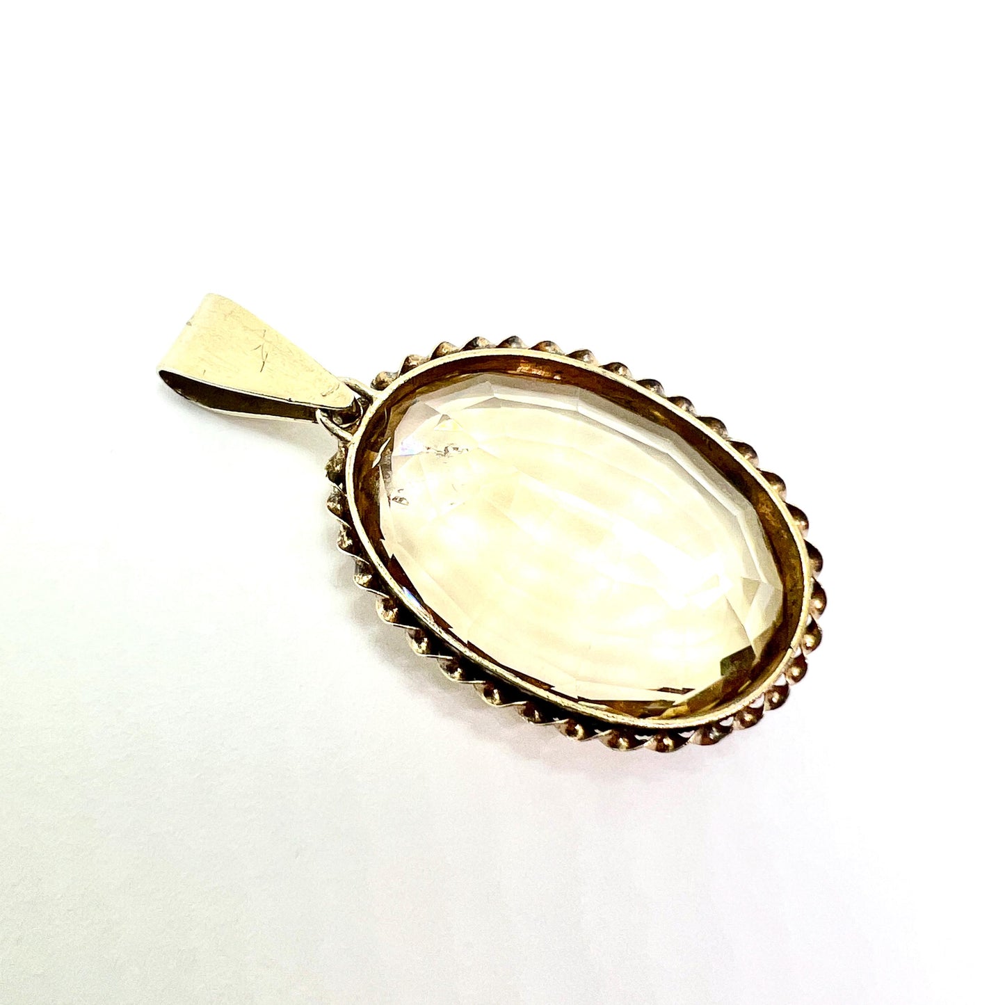 Large Vintage Citrine Silver Gilt Pendant