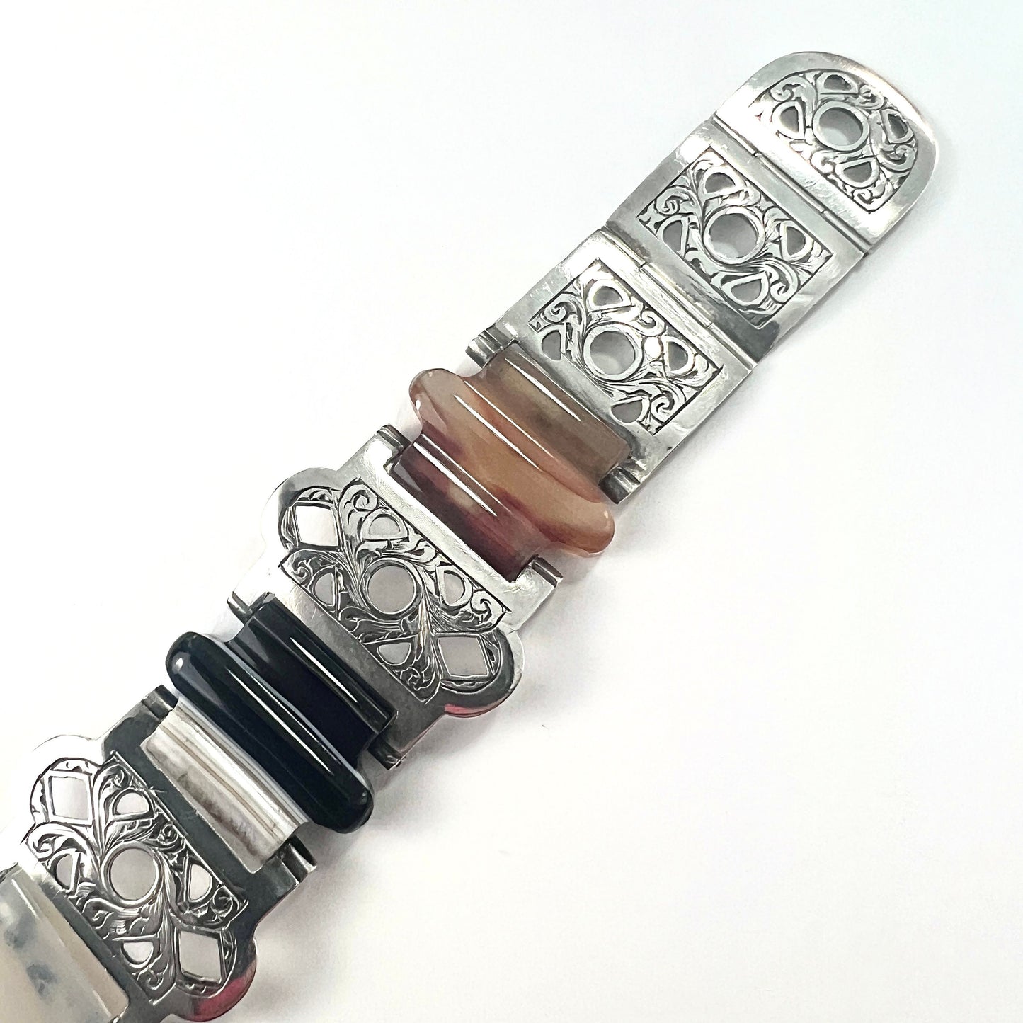 Victorian Scottish Agate Sterling Silver Buckle Bracelet