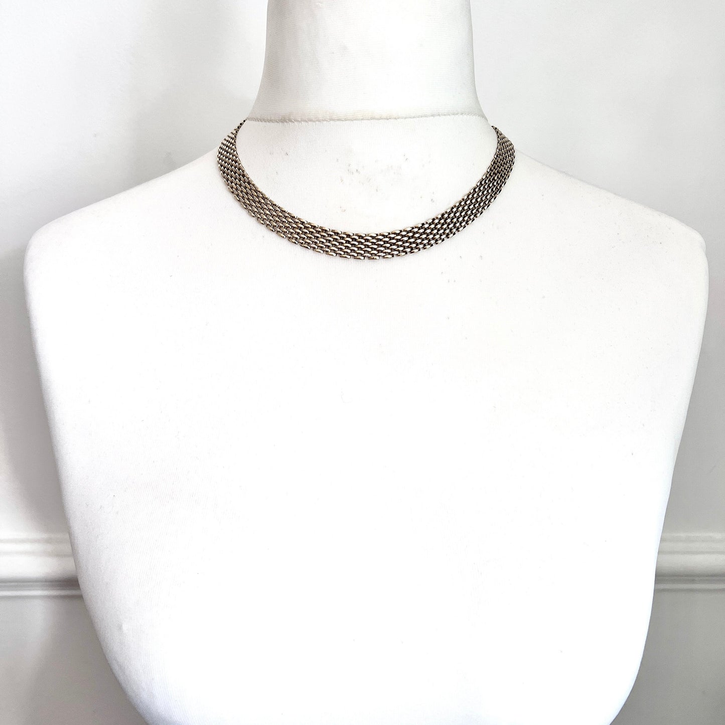 Vintage 9CT Gold Woven Panther Link Collar Necklace