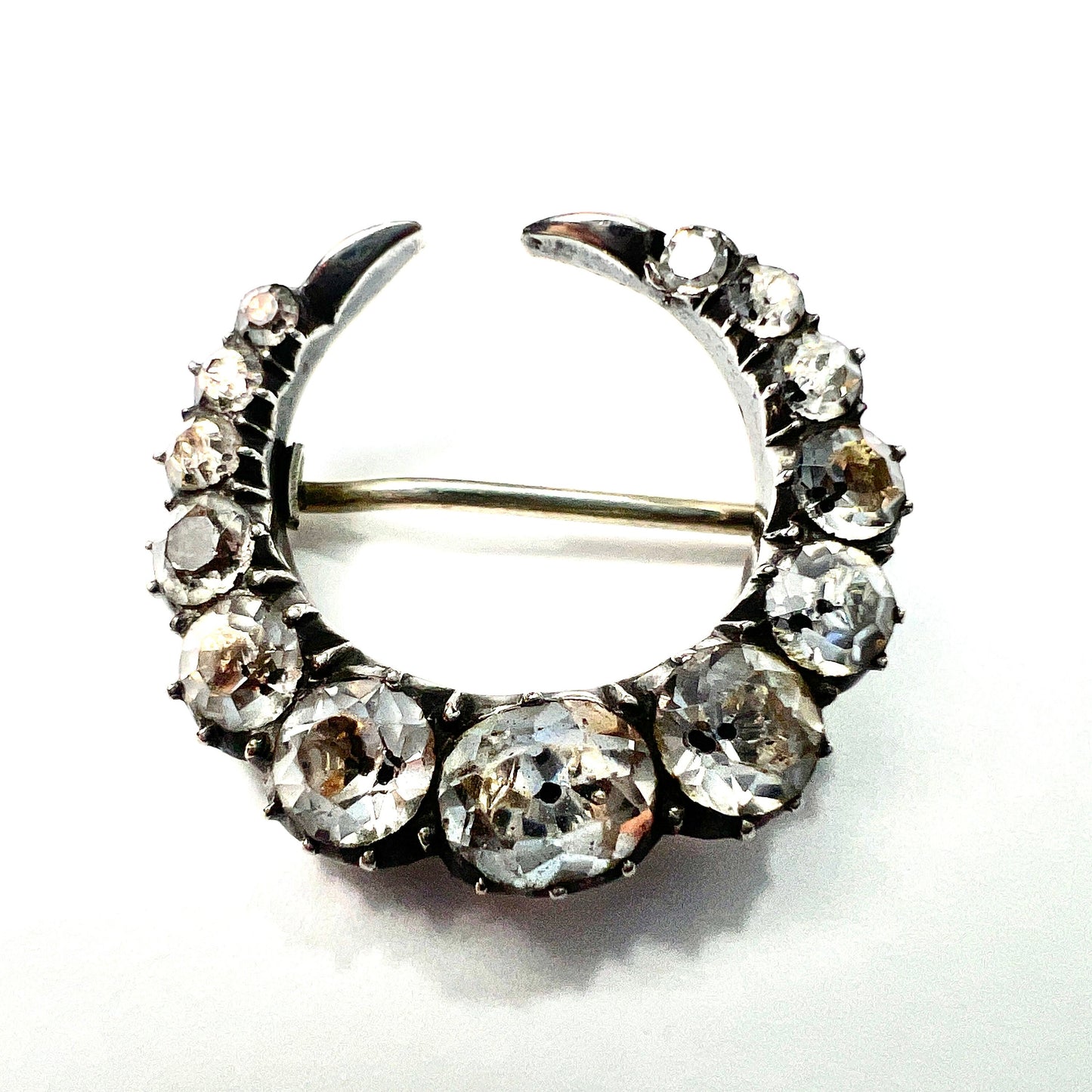 Georgian Silver Black Dot Paste Crescent Brooch